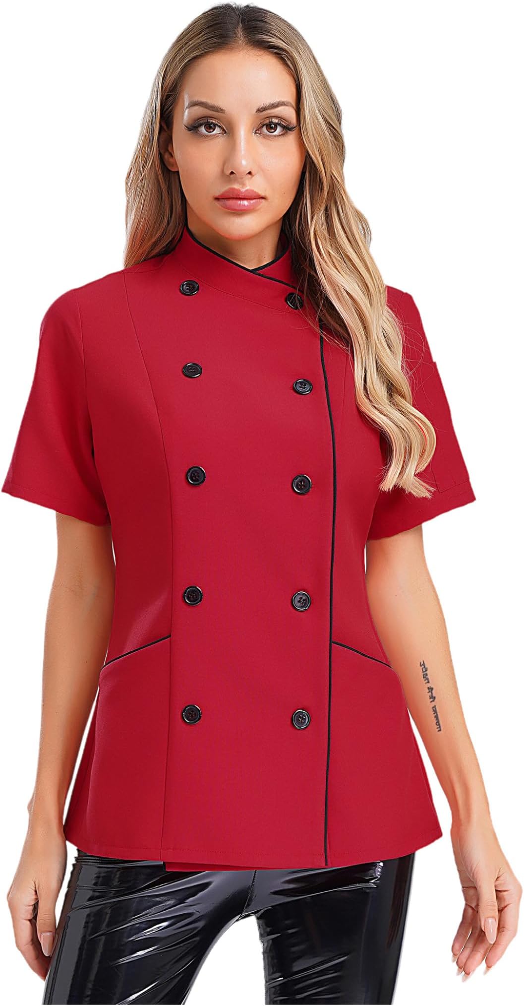 Women Short Sleeve Chef Coat Breathable Comfortable Button Jacket for Kitchen Restaurant Hotel