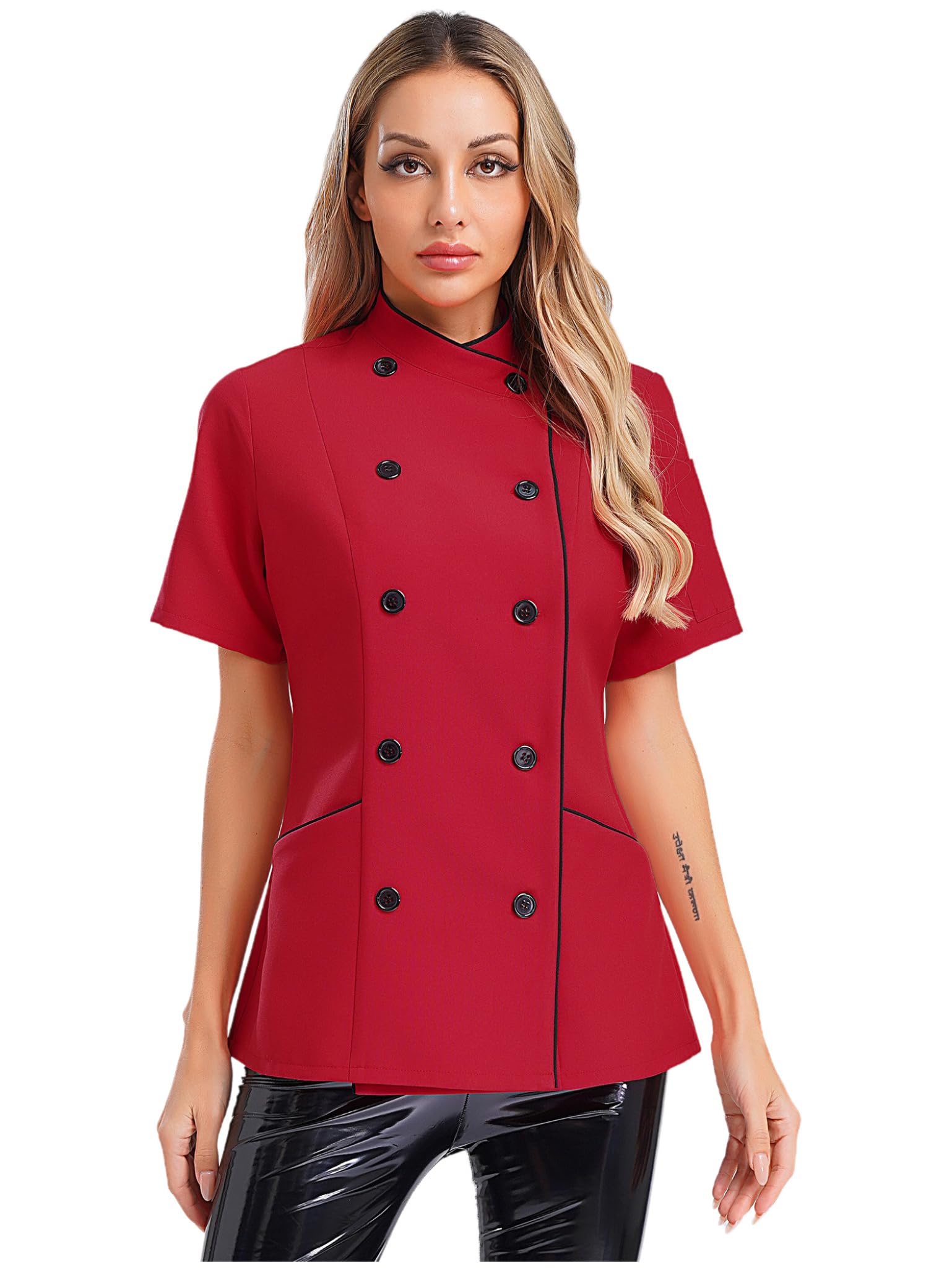 Women Short Sleeve Chef Coat Breathable Comfortable Button Jacket for Kitchen Restaurant Hotel