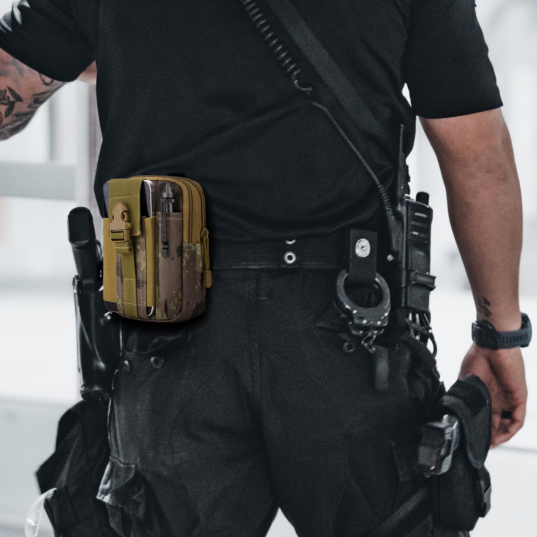 Bvya Tactical Molle Phone Pouch, Smartphone Waist Belt Holster Utility Card Holder With Flag Patch Paracord Keyring And 1 D-Ring For 4.7\"-6.9\" Cell Phone