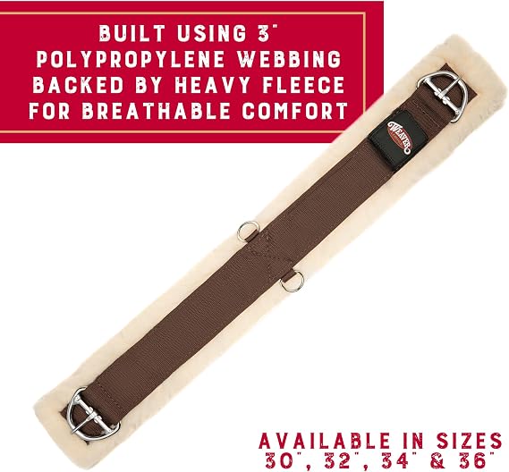Weaver Equine Super Horse Cinch, Anti-Slip Fleece Lined Saddle Cinch Girth with Flat Buckle, Western Horse Riding Supplies, Brown/Maize