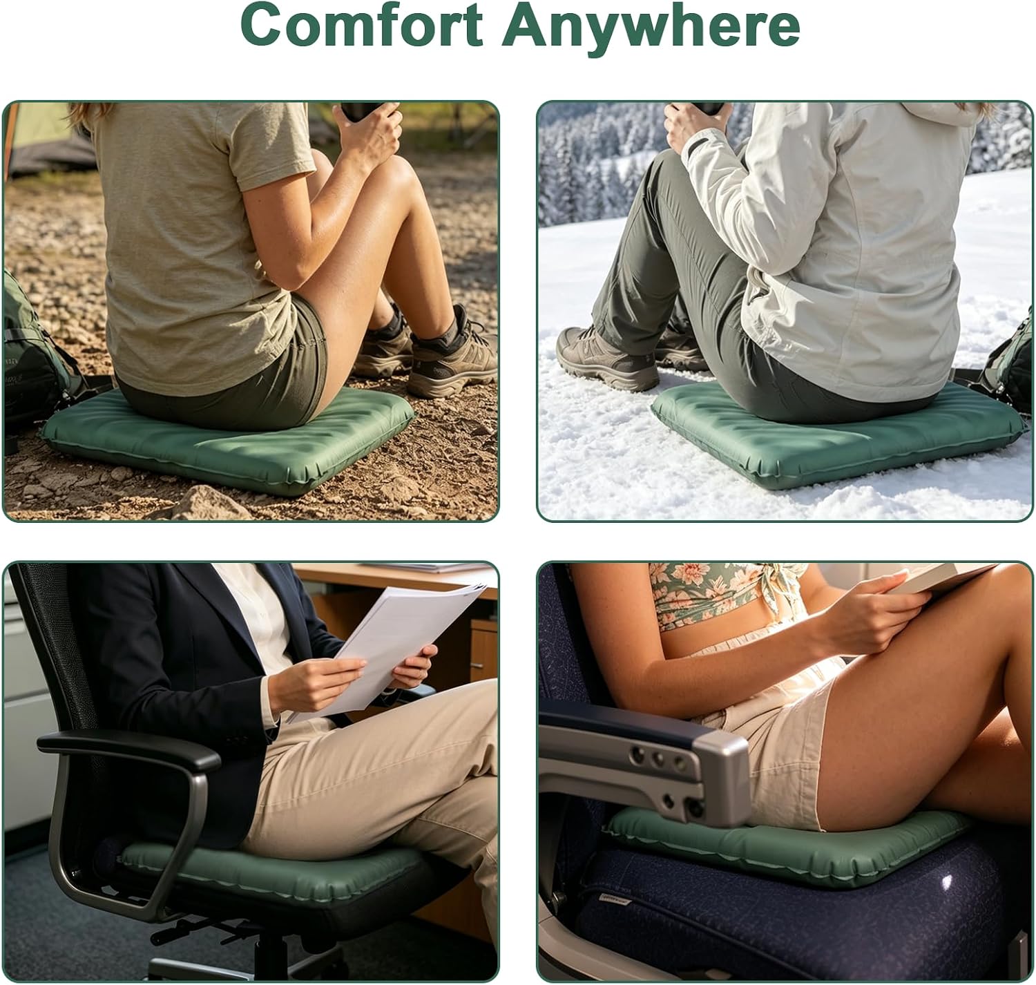 Sondur Travel Cushion – Self-Inflating Airplane Seat Cushion with Memory Foam, Portable Inflatable Seat Pad for Long Flights, Car, Office & Stadium Bleachers – Includes Eye Mask & 2 Pairs Earplugs