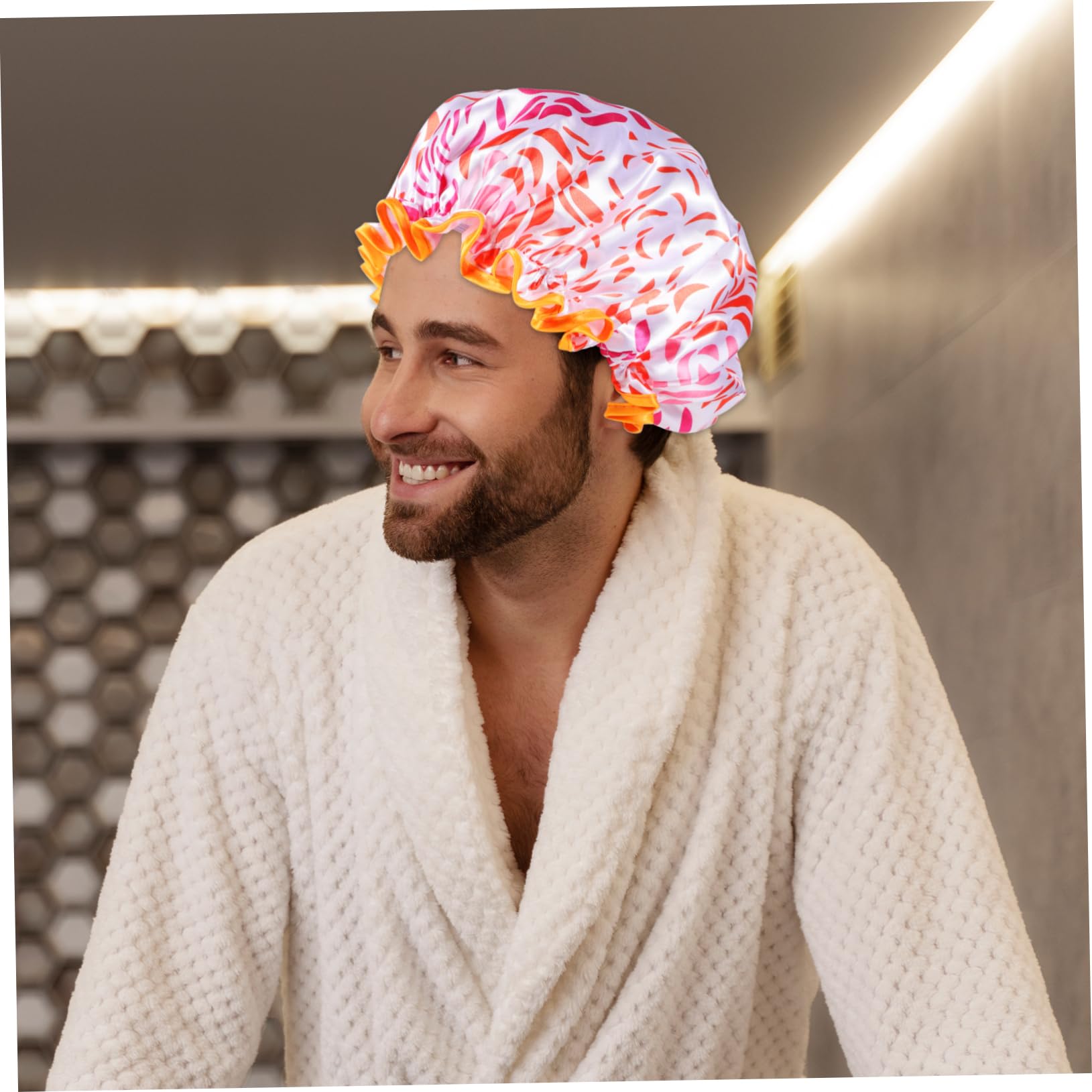 Bonnet de Bain en Satin Double Couche Orange pour Femmes
