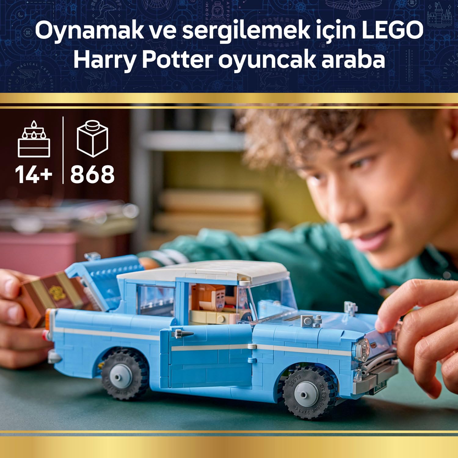 LEGO Harry Potter Sihirli Uçan Ford Anglia 76470-14 Yaş ve Üzeri Çocuklar için Parçalarla İnşa Edilen Ron ve Harry Figürleri ile Hedwig İçeren Yaratıcı Oyuncak Yapım Seti, Hediye Fikri (868 Sayfa)
