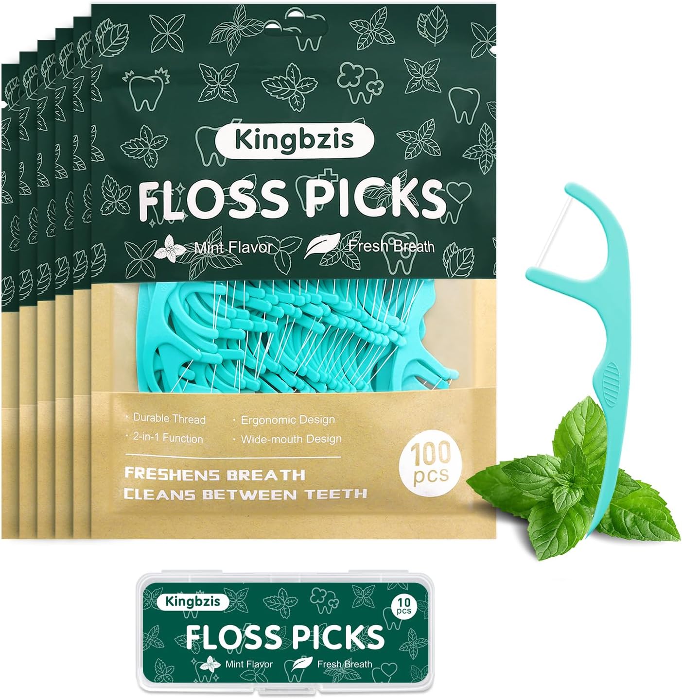 Floss Picks | 600 Count (6 Pack) | Mint Flavored Toothpicks | Strong & Smooth-Thread for Tight Gaps | Comes with a Portable Travel Case | Flossers for Adults