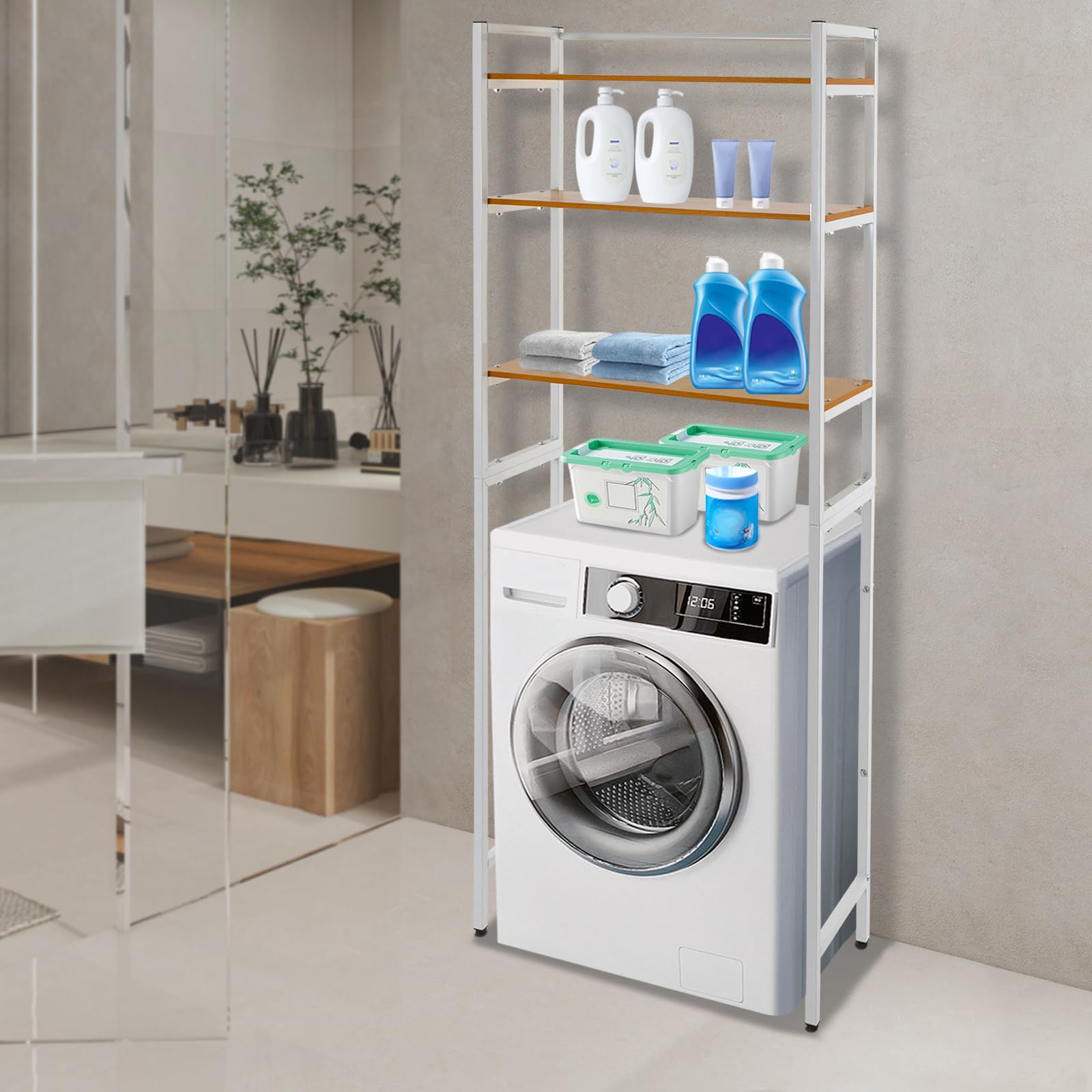 Mensola autoportante per lavatrice, 3 ripiani, mensola da bagno, organizer da bagno, multifunzionale, scaffale autoportante, per cucina, bagno, ecc