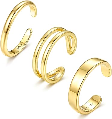 FIASASO 3Pcs Gold Filled Toe Rings for Women Non Tarnish 14K Gold Filled Toe Ring Adjustable Flower Cz Dainty Toe Ring Summer Beach Open Toe Rings Set Toe Jewelry Foot Jewelry