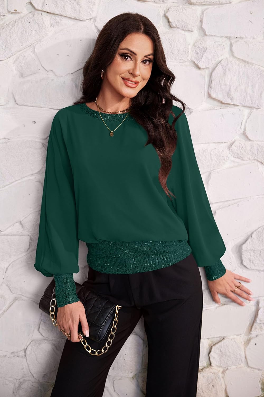 For G and PL Women's Dressy Sequin Formal Top Long Sleeve Chiffon Shirt Blouses - Image 4