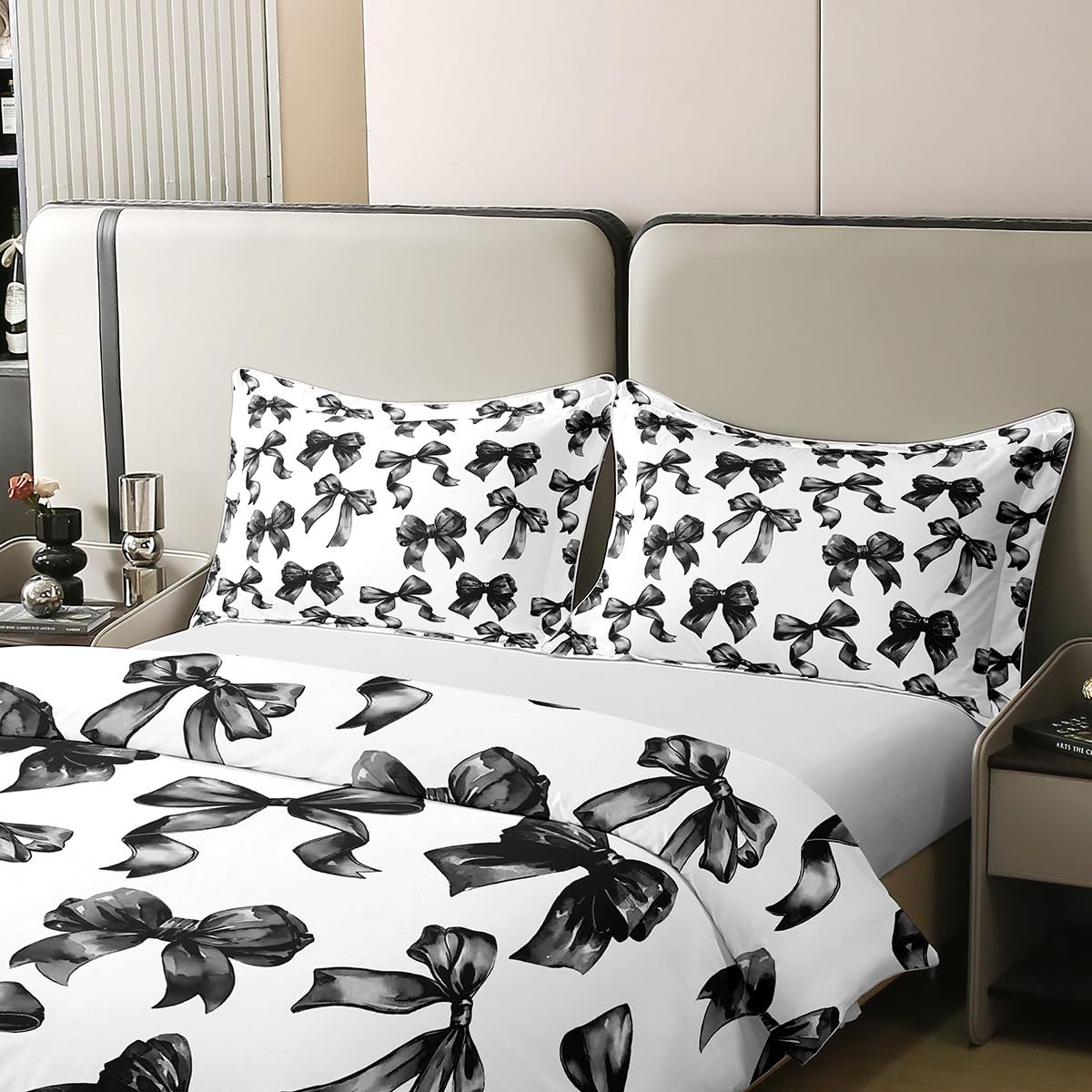 Homewish Bow King Zestawy Pościeli Czarno-Biała Kokarda Bawełniana Poszwa Na Kołdrę Nowoczesna Prosta Moda Estetyczna Poszewka Na Kołdrę Dla Dzieci Dziewczyn Nastolatek, Czarny Akwarela Motyl Węzeł