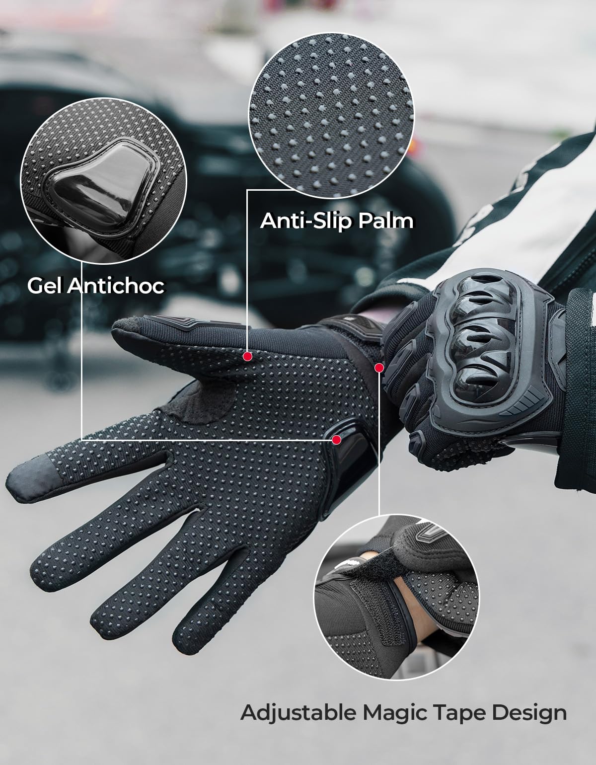 KEMIMOTO Motorrad Handschuhe Herr, Motorradhandschuhe Sommer mit Knöchelprotektor und Touchscreen, Atmungsaktive Outdoor Handschuhe für Herren und Damen, für Motorrad, Fahrrad, Roller, Jagd - 4