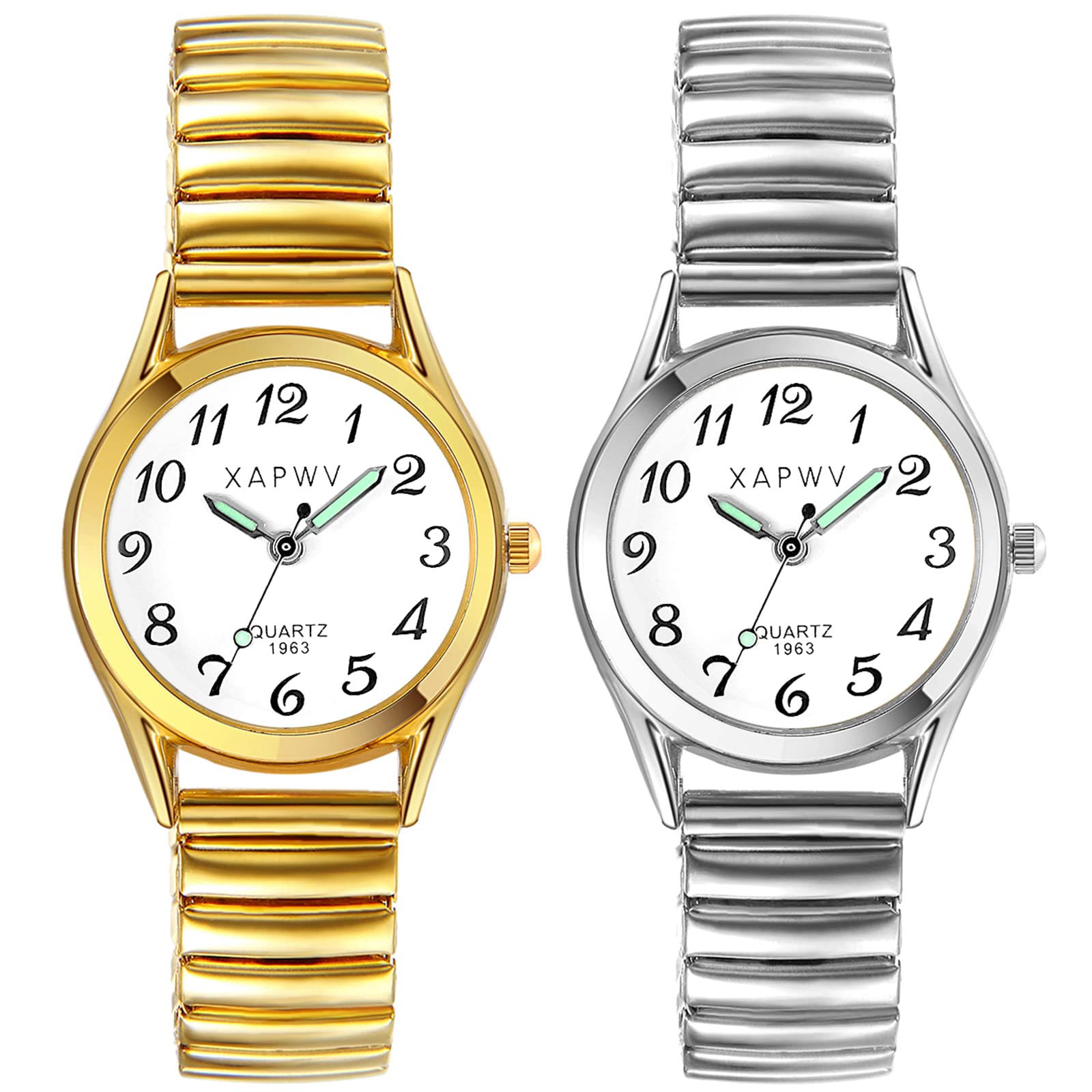 JewelryWe Damen Armbanduhr, Elegant Analog Quarz Uhr mit Digital Zifferblatt und Elastisch Legierung Armband Gold/Silber