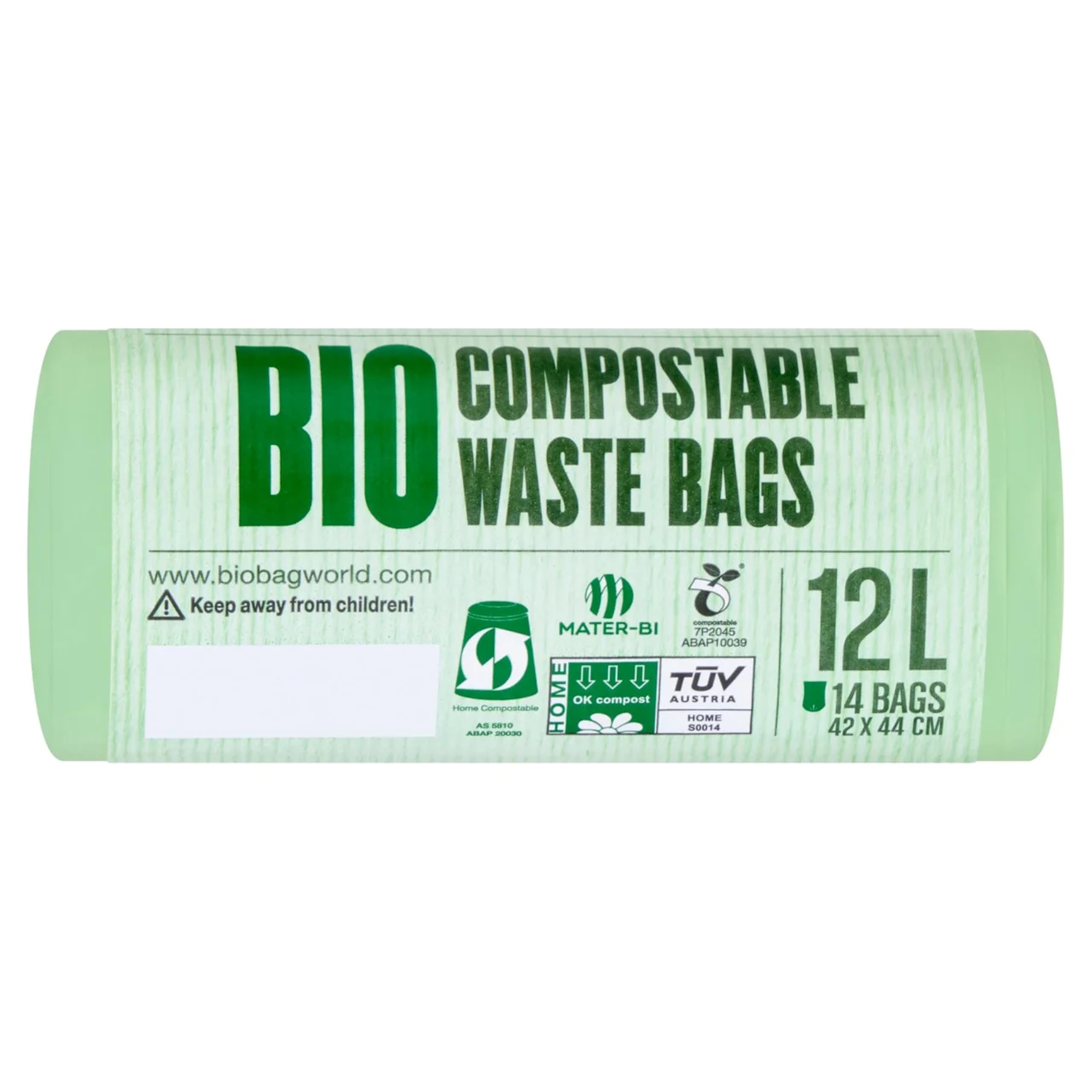 BioBag 12L 100% Compostable Caddy Bin Liners (14 count), Green