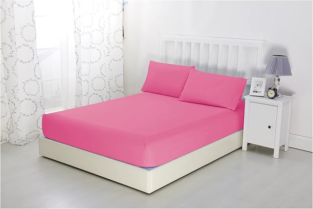Sonia Moer Super Soft Brushed Microfibre Fitted Sheet - Non Iron Breathable Hypoallergenic Bottom Sheet with Strong Elastic Hem- King/Pink