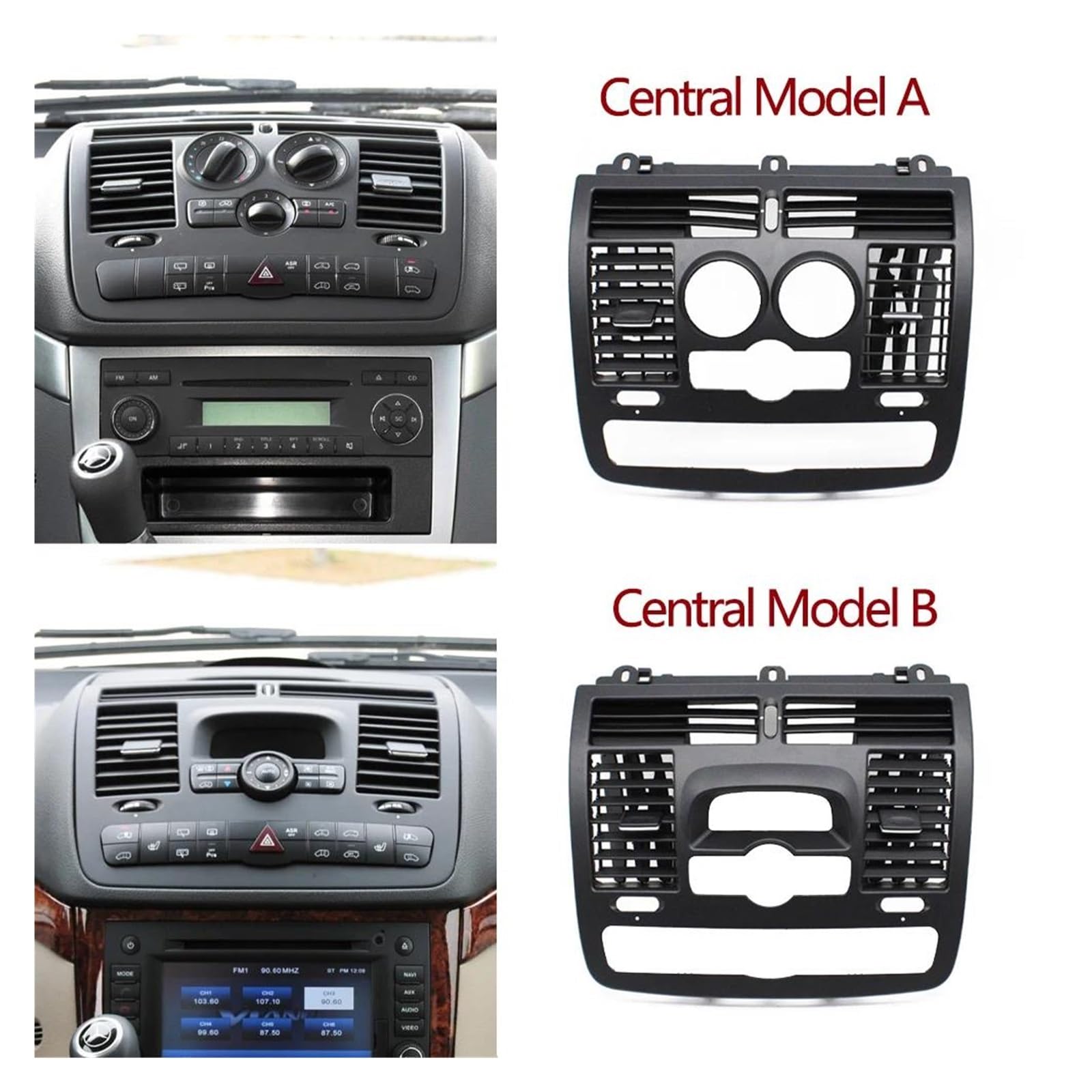 Wymiana wylotu powietrza do Mercedesa do Benz do Vito do Viano W636 W639 2004-2015 klimatyzacja kratka wentylacyjna klimatyzacja lewa prawa centralna klimatyzacja (lewa) (model A zestaw 3 szt.)