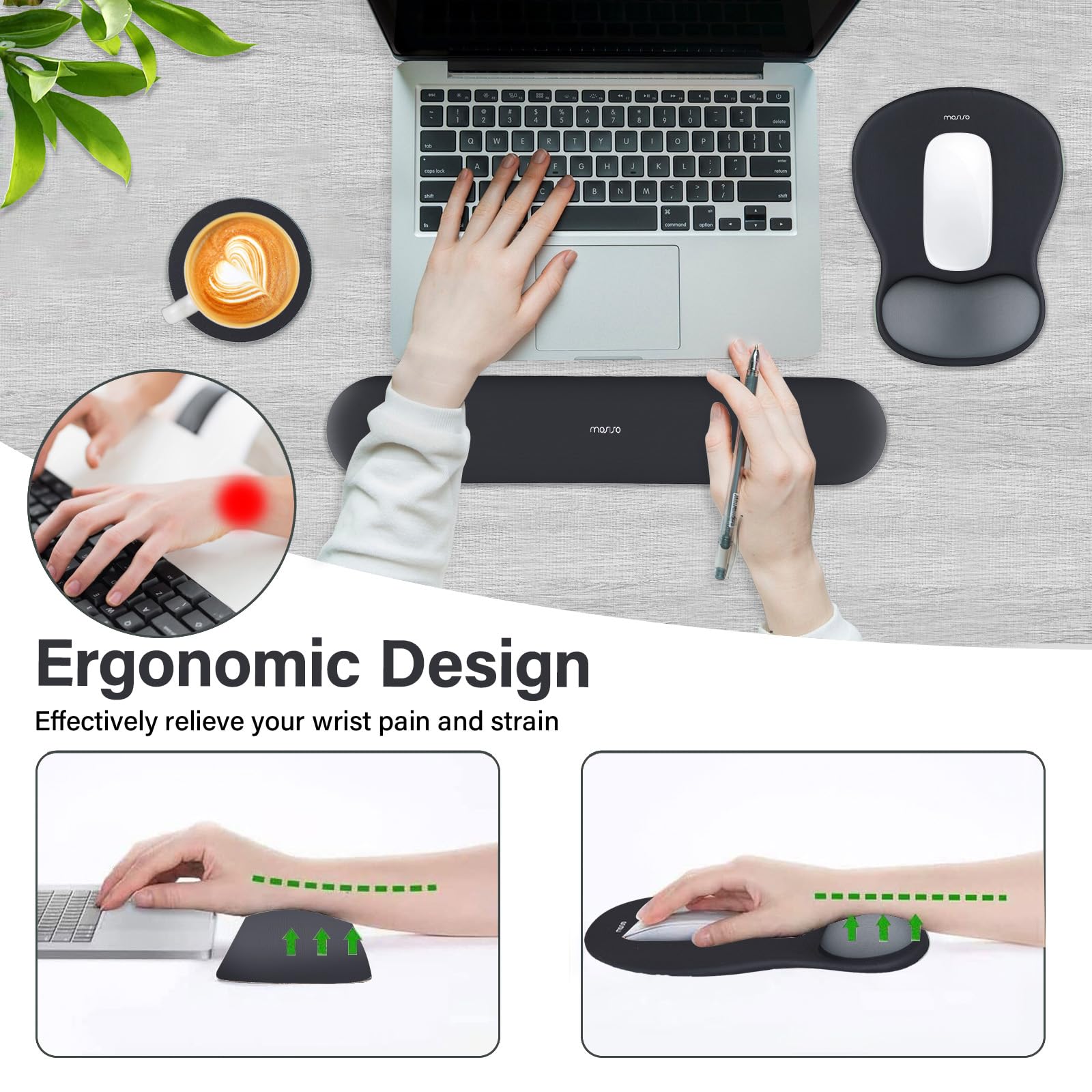 MOSISO Supporto Poggiapolsi Mouse Pad Ergonomico Tappetino Tastiera Memory Foam Antiscivolo Grigio Ardesia