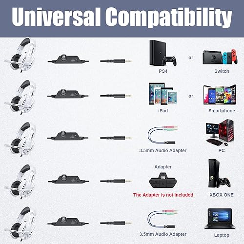 Miniatura 6 de BENGOO Auriculares profesionales para juegos para PS4, PS5, PC, Xbox One, auriculares con cancelación de ruido con micrófono, luz LED, sonido