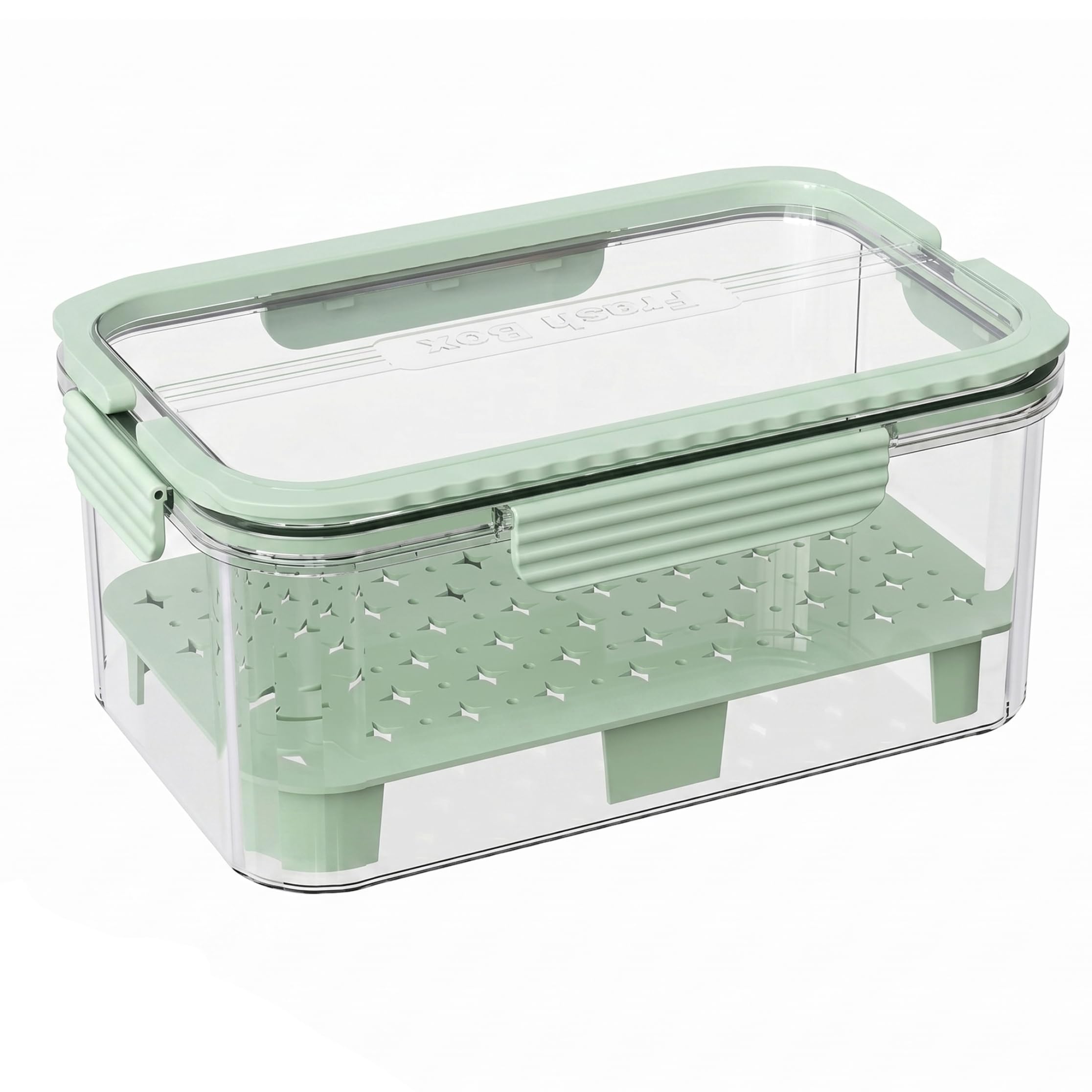 Syglawnd Salad Keeper, Airtight Produce Storage Containers for Fridge Double-Layer Crisper Bins with Ice Pack for Home/Pffoce/Camping, Green, Lettuce Storage