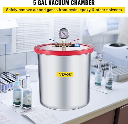 Miniatura 2 de VEVOR Bomba de vacío de 7 CFM 34 HP, doble etapa, bomba de vacío de 2 etapas con cámara de vacío de 5 galones, juego de manómetro de colector de