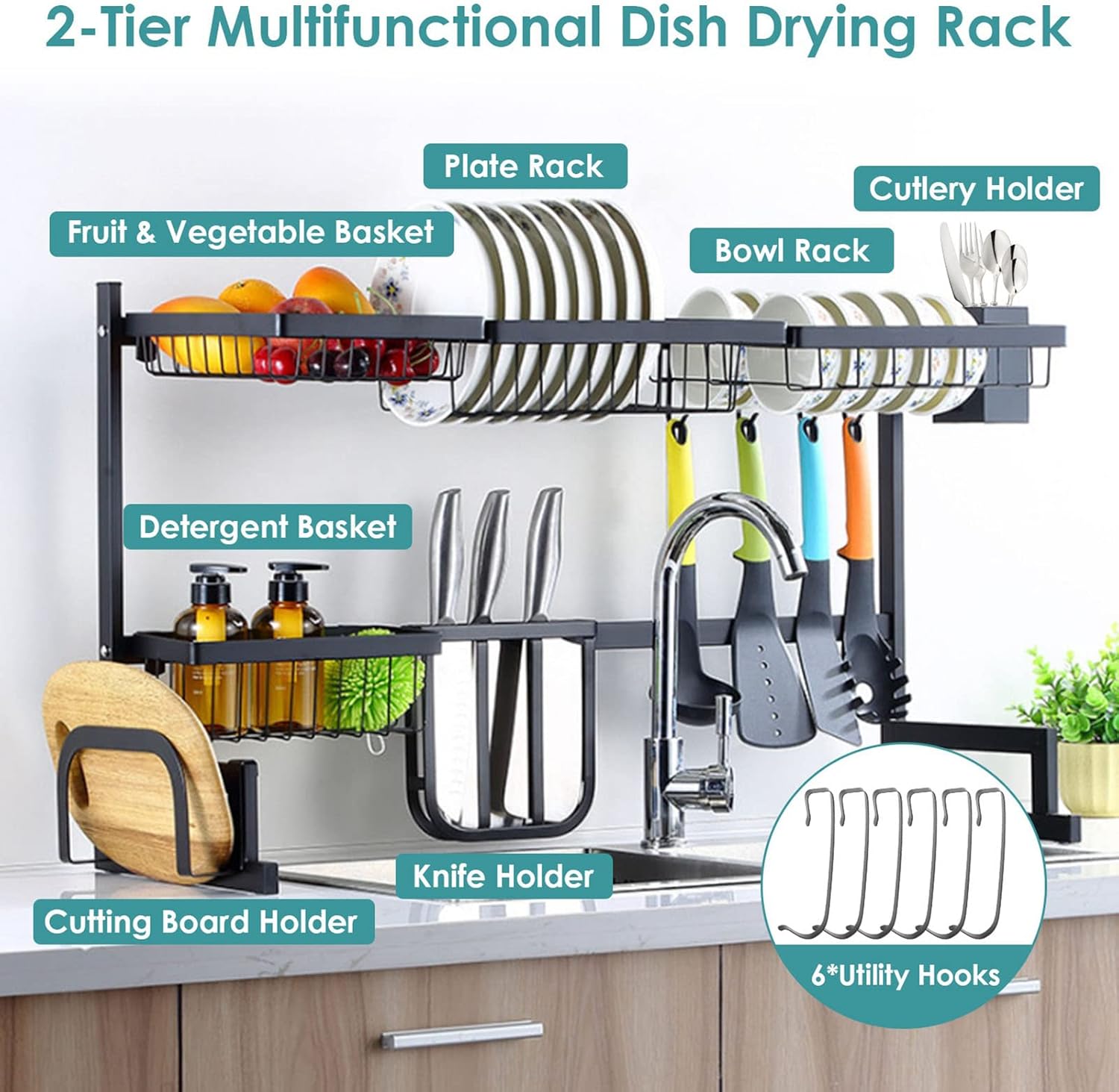 MGBIDMI Escurridor De Platos Ajustable, Escurridor Grande Para Platos Sobre El Fregadero, Estante De Almacenamiento De Cocina, Encimera De Cocina (oro, 75 CmA) (oro, 65 CmB