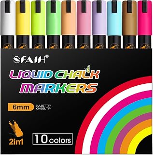 SFAIH Liquid Chalk Markers for Blackboard Glass, 10 Pastel Colors, 6mm Tip | Dry & Wet Erase No Residue, Opaque Chalkboard Markers for First Day of School Sign, Menus, Bistro Home, 2-in-1 Tips Non-Toxic