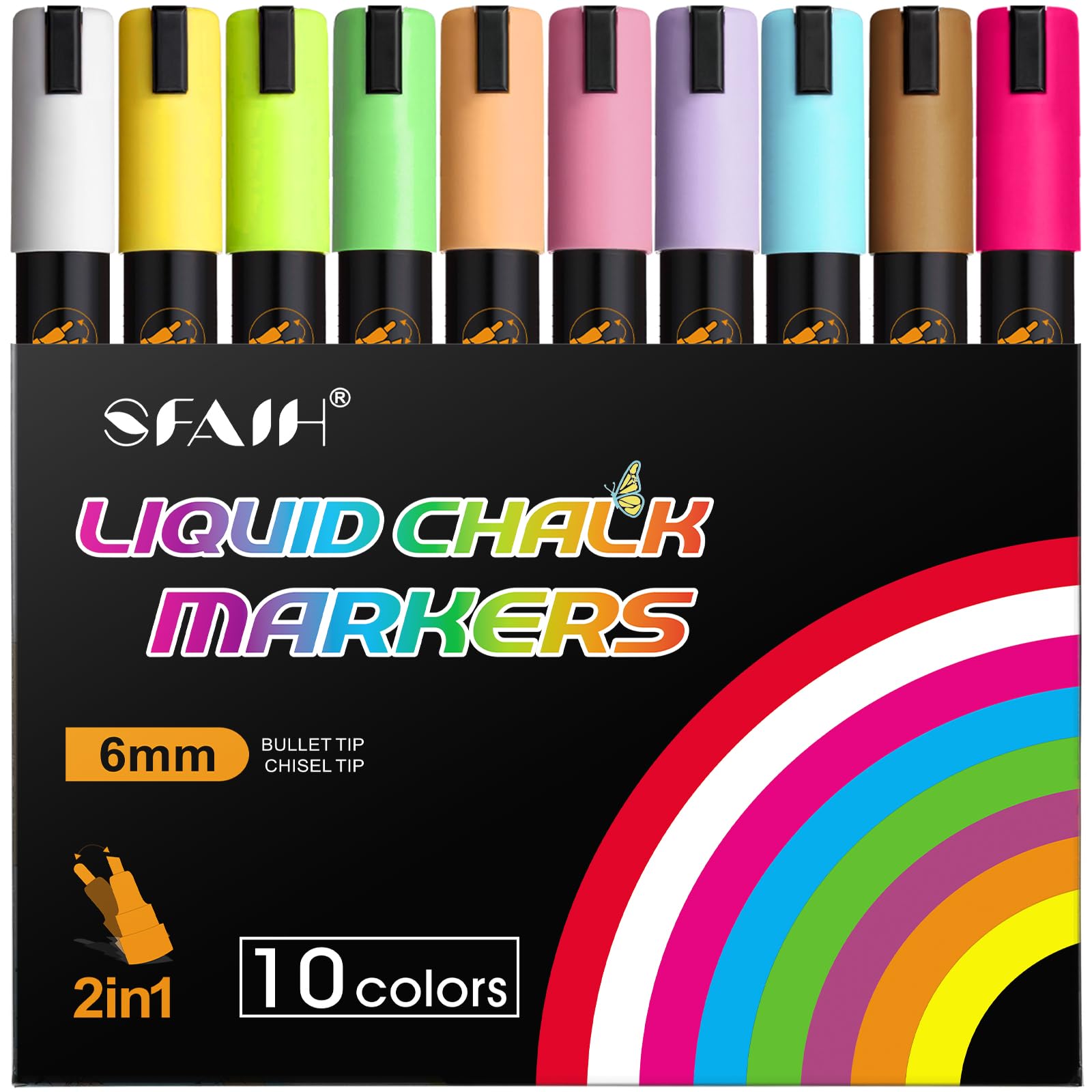 SFAIH Liquid Chalk Markers for Blackboard Glass, 10 Pastel Colors, 6mm Tip