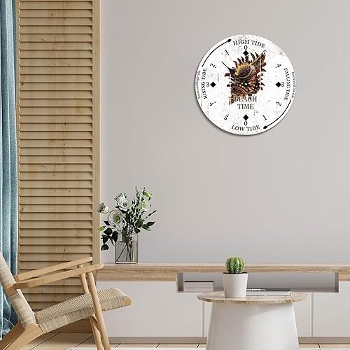 Miniatura 6 de Beach Time Conch Tide Clock Ocean Time Coastal Wood Tidal Clock with High Tide Low Tide Non-Ticking Battery Operated Tide Clock 10" Tide Movement