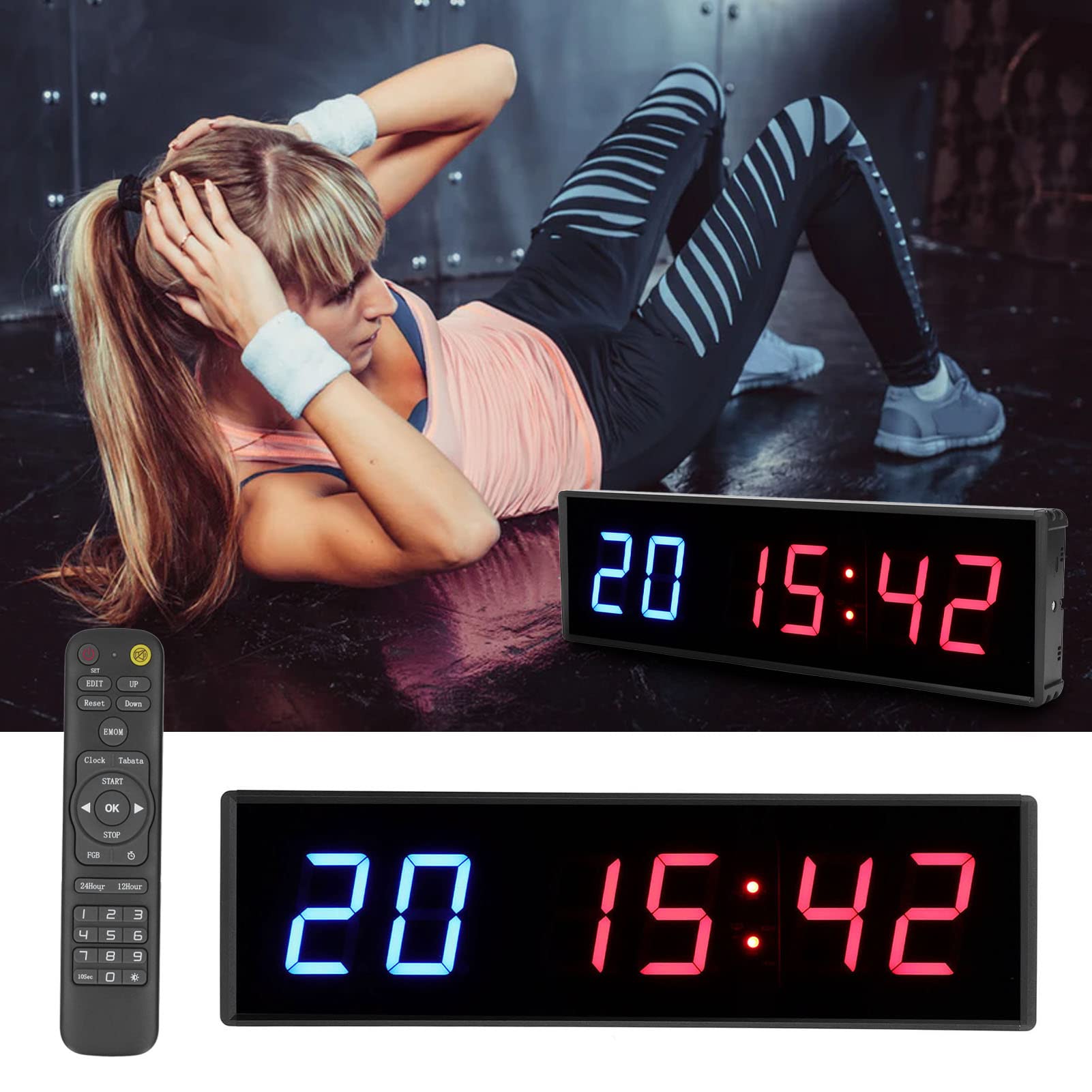 6 Digit LED Timer Countdown Interval Timer with Remote Control Digital Timing 12/24 Hour Clock Stopwatch for Gym Classroom Industrial Training Durable PVC High Gloss Glass 2.3 In