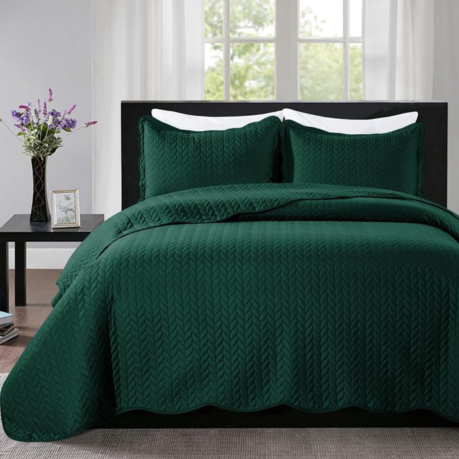 IR Imperial Rooms Queen Quilt Bedding Set Size (90" x 96") + 2 Pillow Shams (20" x 26"+ 2") - 3 Pcs All Season Lightweight Reversible Microfiber Coverlet Embossed Quilt Bedspread (Emerald) Queen Emerald