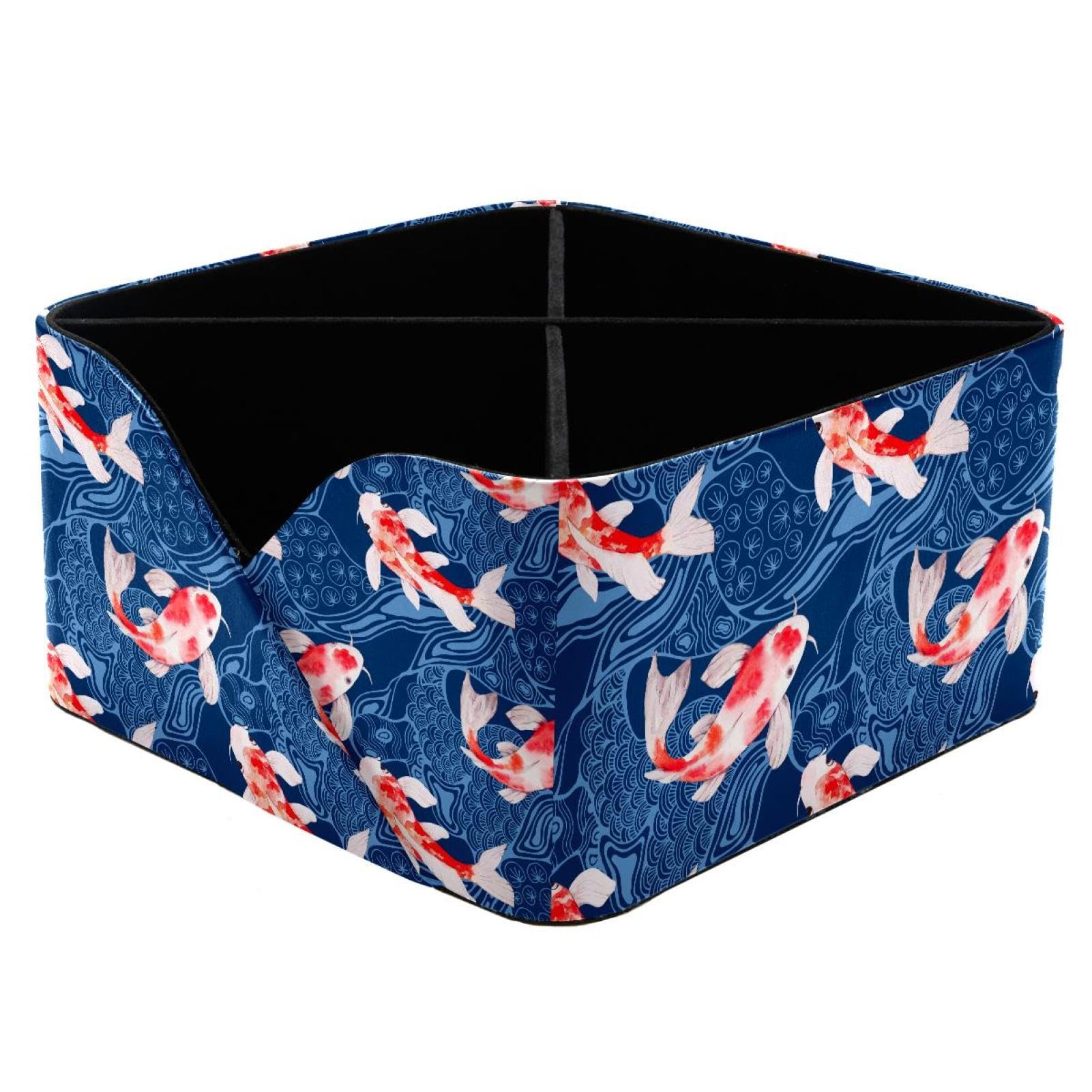 KengjuTesu Watercolor Koi Fish Waves Pattern Desktop Organizer Pen Holder, Rectangular Pencil Cup for Office, Study and Makeup Stations