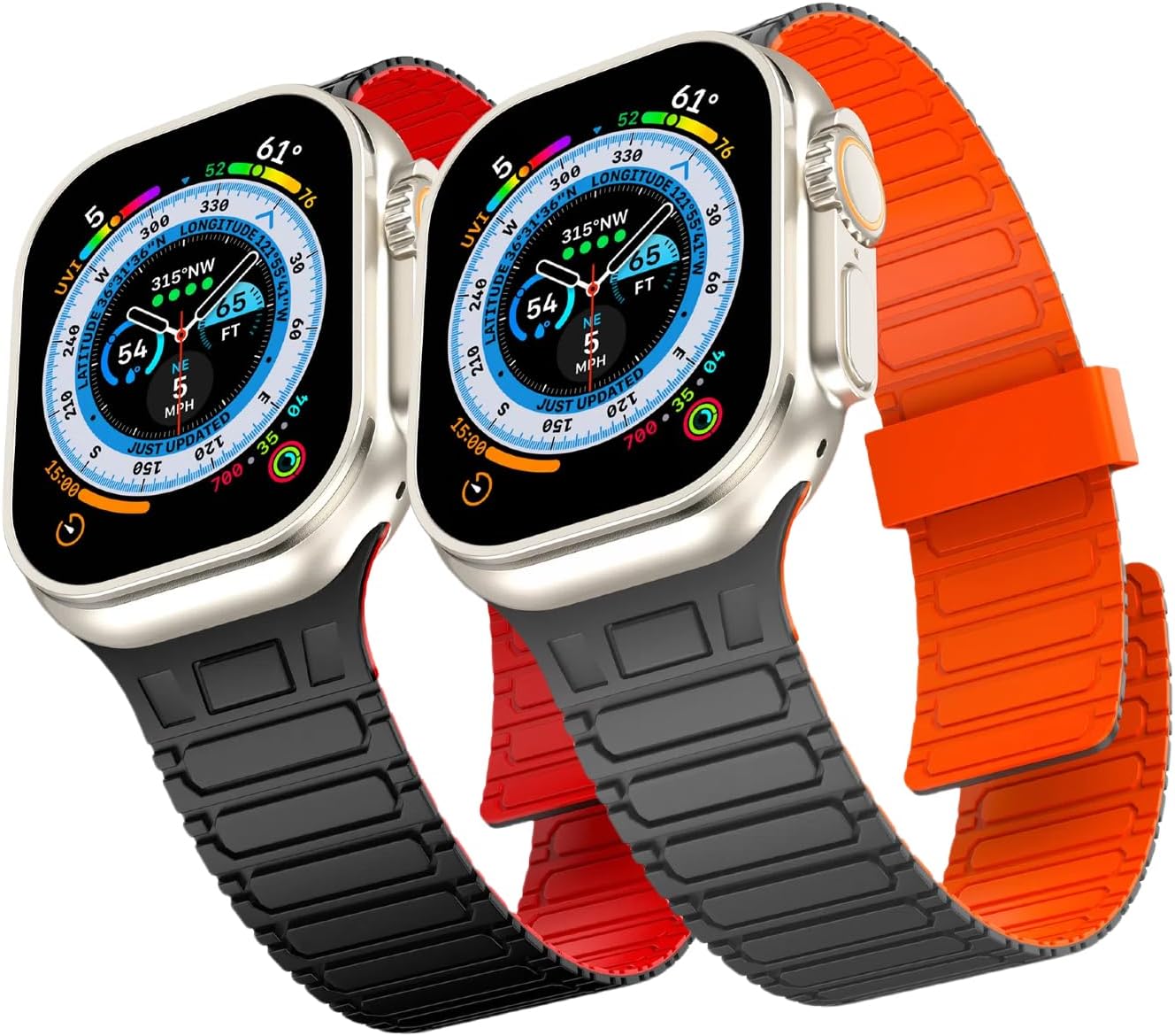 Magnetic Band Compatible with Apple Watch Ultra 2/Ultra Band for Men 49mm 46mm 45mm 44mm 42mm, Silicone Sport Waterproof Loop Strap Magnet Link for iWatch Series SE 10 9 8 7 6 5 4 3 2 1(2PCAK)