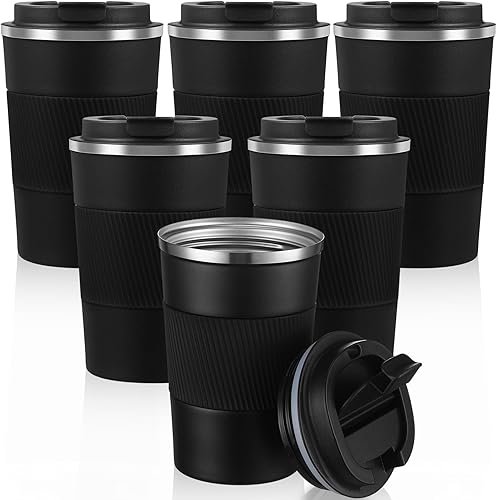 Vista 14 de Foaincore 6 tazas de café de viaje de 12 onzas con tapa, vaso de café a prueba de fugas, taza aislada a granel, taza de acero inoxidable Rojo