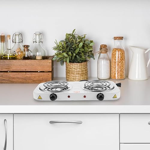 Miniatura 6 de Sosoport Portable Electric Double Burner Stove Lightweight Stainless Steel Countertop Cooktop with Even Heating Overheat Protection and US Plug for