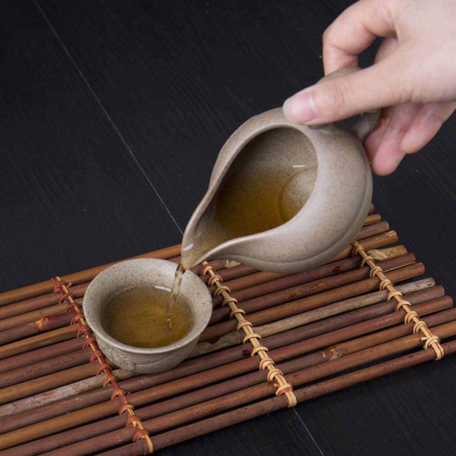 Espressotasse, Bechertasse, Kaffeetassen-Set mit Henkel, Kesselbecher, Teetasse, komplettes Haushaltsset aus Steinkeramik-Teeservice/einfache Retro-Kung-Fu-Teeschüssel/Keramik-Teetasse und Teekanne