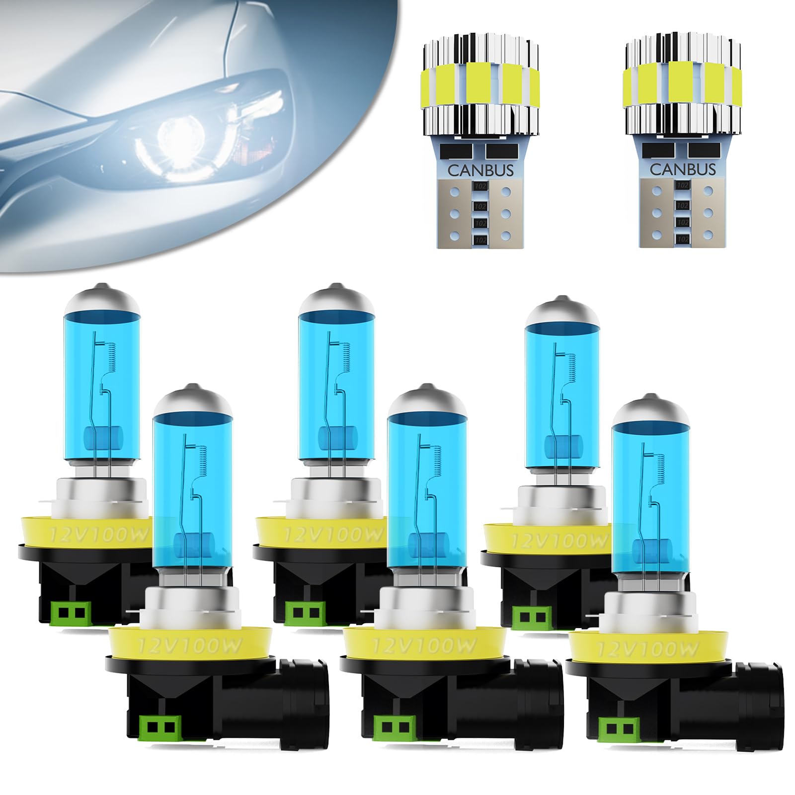 DMEPUGI Headlight Bulbs Fit For Nissan Murano 2015-2018,H11 High Beam + H11 Low Beam + H11 Fog Lights Halogen Light Bulb + License Plate Light Combo,