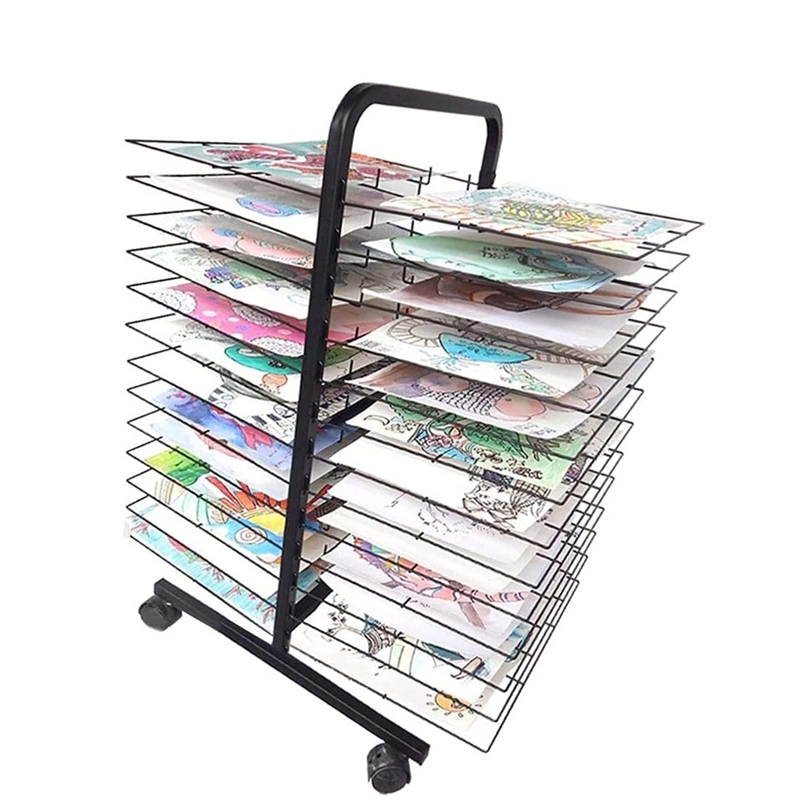 Aioneer Metal Art Drying Rack - Artwork Storage Display Rack, Sturdy Metal Art Drying Rack, With 26 Shelves Mobile Art Drying Rack, That Can Be Stored On Both Sides The Art Cart Rack
