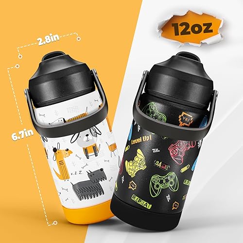 Miniatura 6 de Charcy Botella de agua aislada de 12 onzas con pajilla, botella de agua deportiva con boca ancha, taza térmica de viaje a prueba de fugas, unicornio