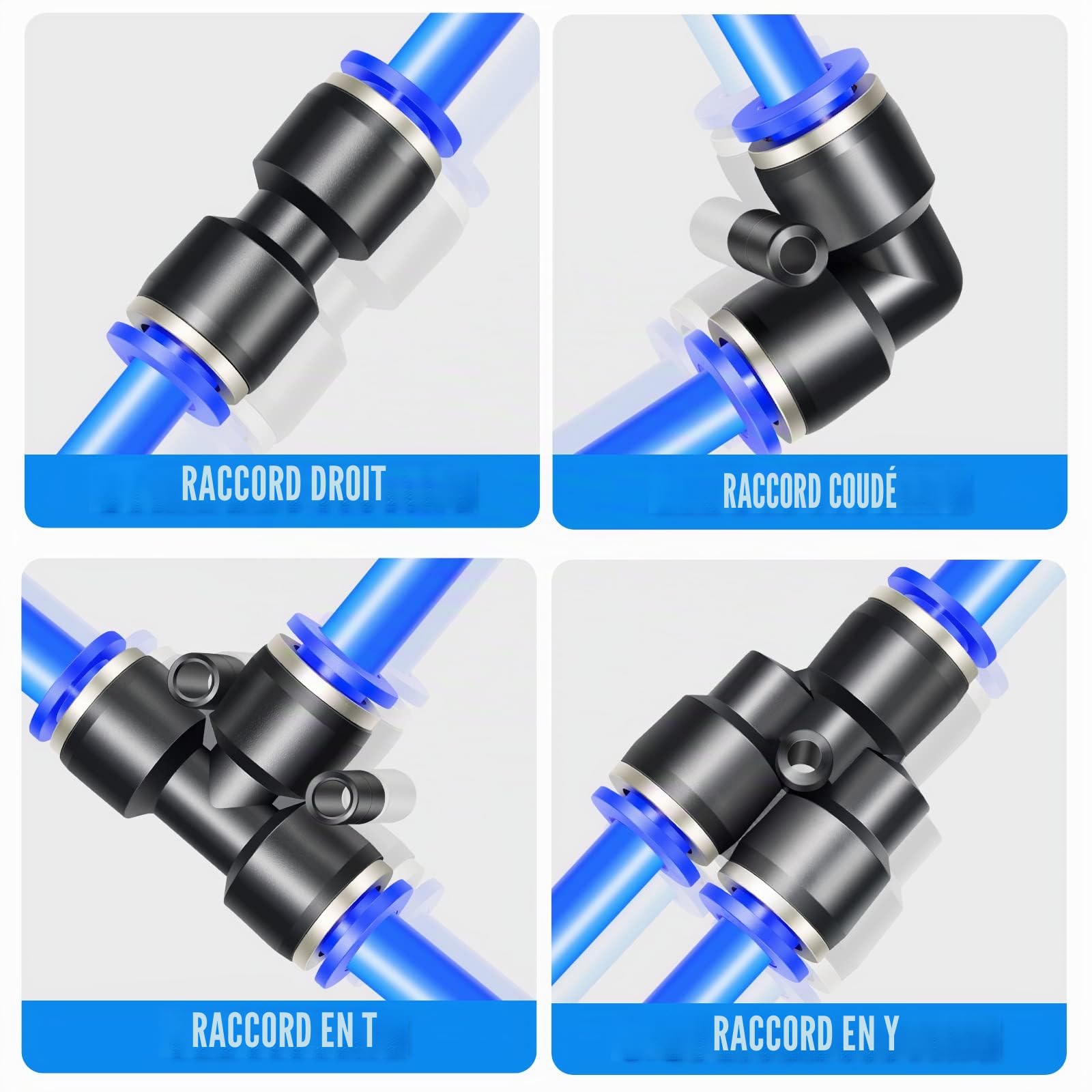 Kit de tube de tuyau d'air en polyuréthane bleu 10M PU, 8 mm OD x 5 mm ID avec 14 kits de connecteur