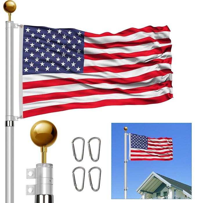 Buy 25FT Telescoping Flag Poles Kit,Heavy Duty 16 Gauge Aluminum
