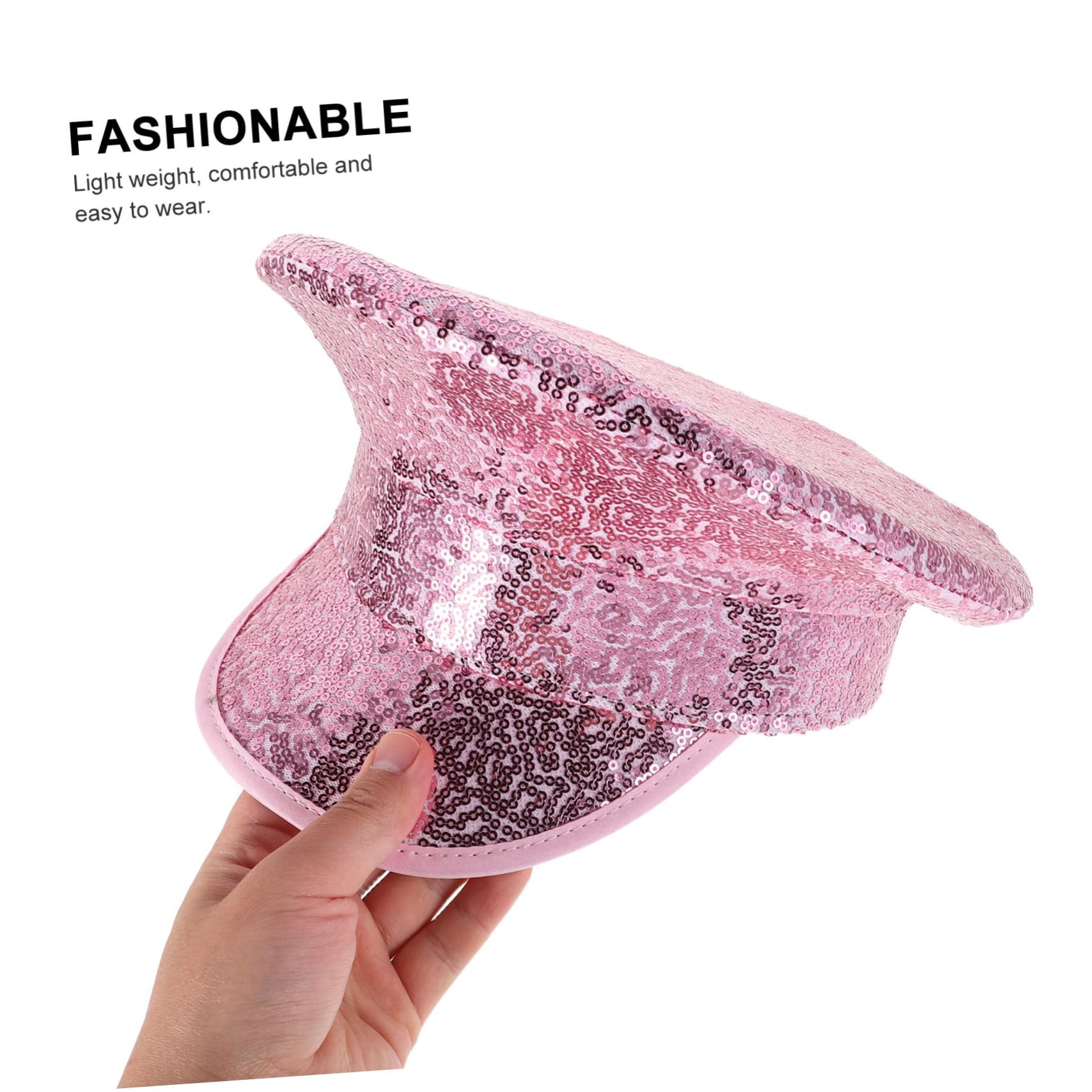 Cappello da Capitano Paillettes Rosa, Tesa Larga, Donna, Festa Estiva | Poliestere Leggero, Facile da Pulire, Stile Vintage, per Uscite All'aperto e Gite in Vela