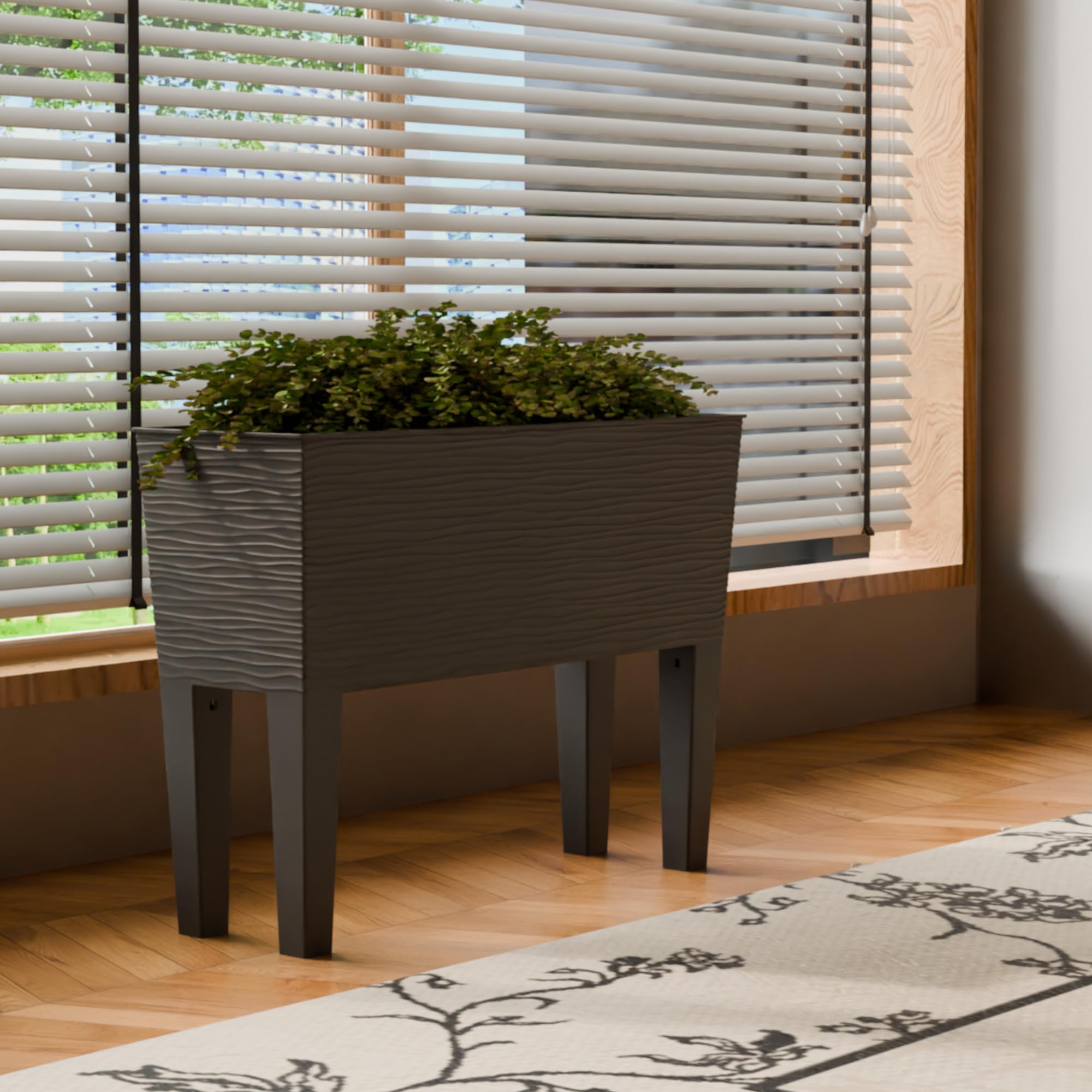 Pflanzkasten mit Wasserreservoir, 80x30x44,5 cm, Kunststoff Hochbeet mit Standfüßen, Schwarz/Taupe/Weiß (ANTRAZIT, Aurora)