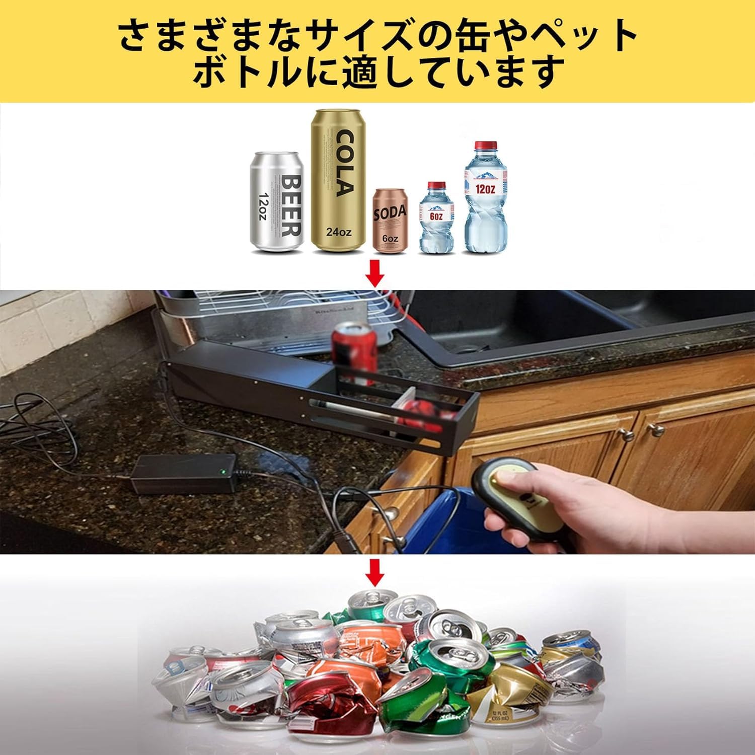 Amazon｜電動缶破砕機 電動缶クラッシャー 缶潰し機 ペットボトル 圧縮
