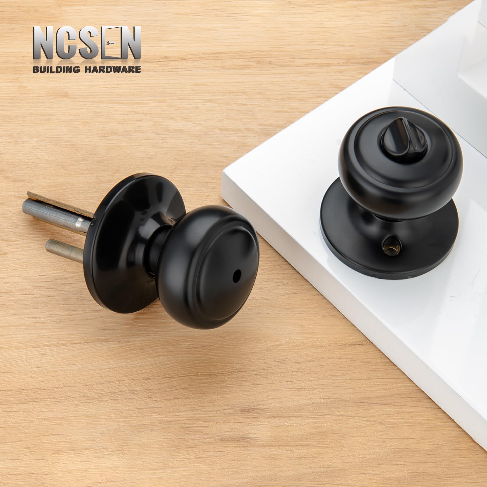6-Pack Matte Black Door Knobs With Lock - Coastal Style Interior Door Handles For Bedroom & Closet