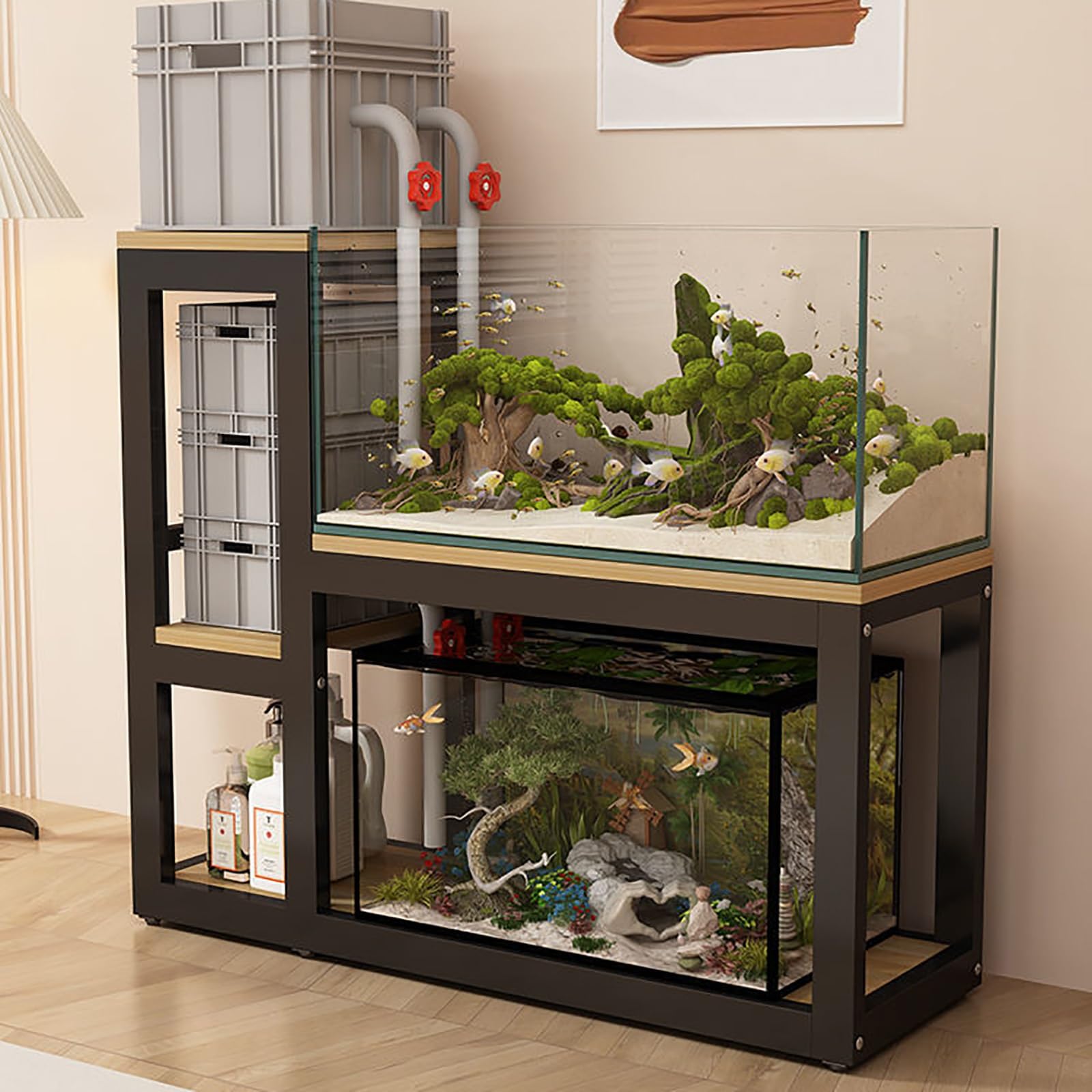 NEONMAN Aquarium Stand with Non-slip Foot Pads, Fish Tank Rack Terrariums Stand Rack, Strong Load-bearing Capacity Wear-resistant and Scratch-Resistant, Suitable for Aquariums(Black+wood,100x45x115cm)