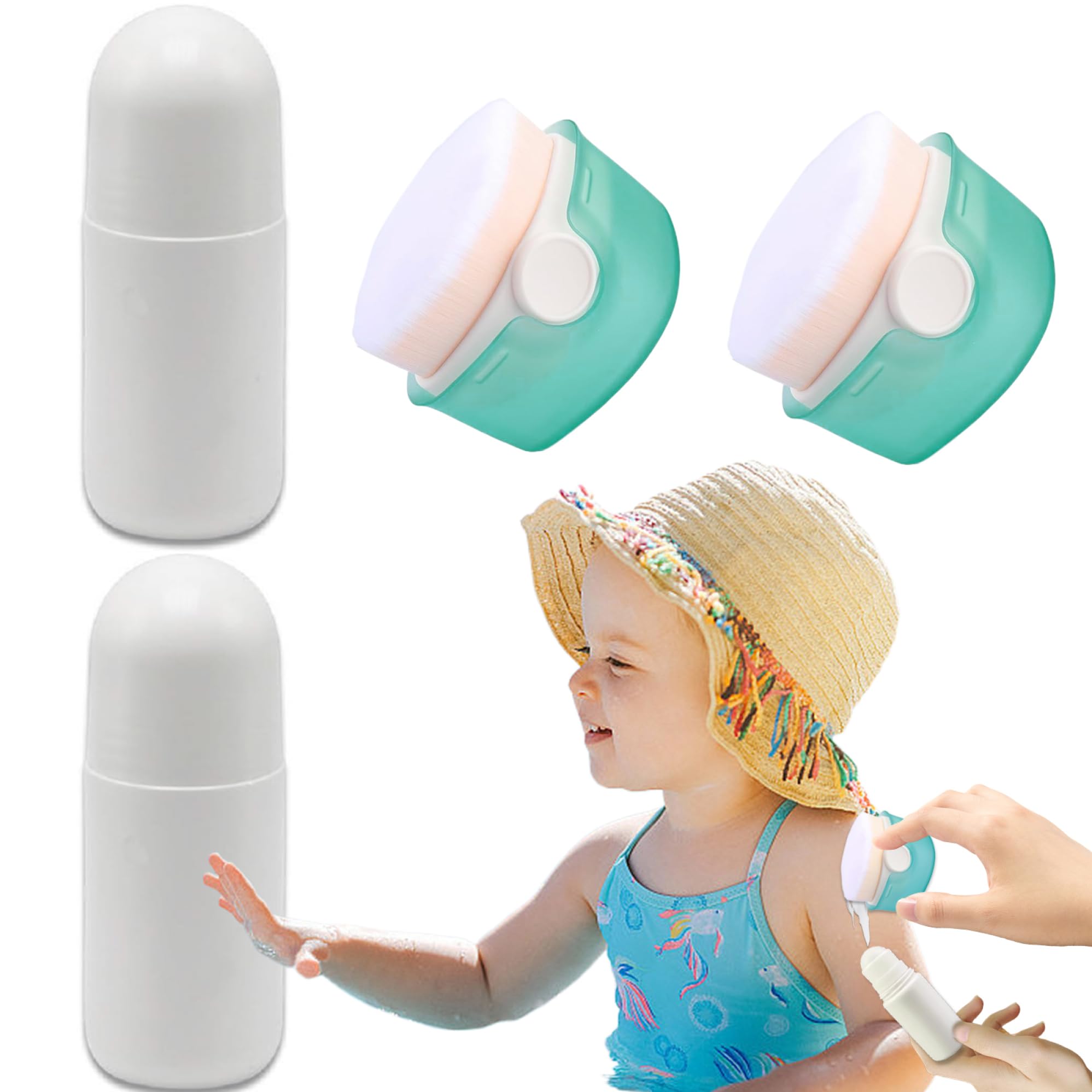 Aplicador de protector solar para niños, 4 piezas/set 1.7oz Rollo vacío en botellas con aplicador de protección solar, cepillo de crema solar portátil, aplicador de protector solar para niños pequeño