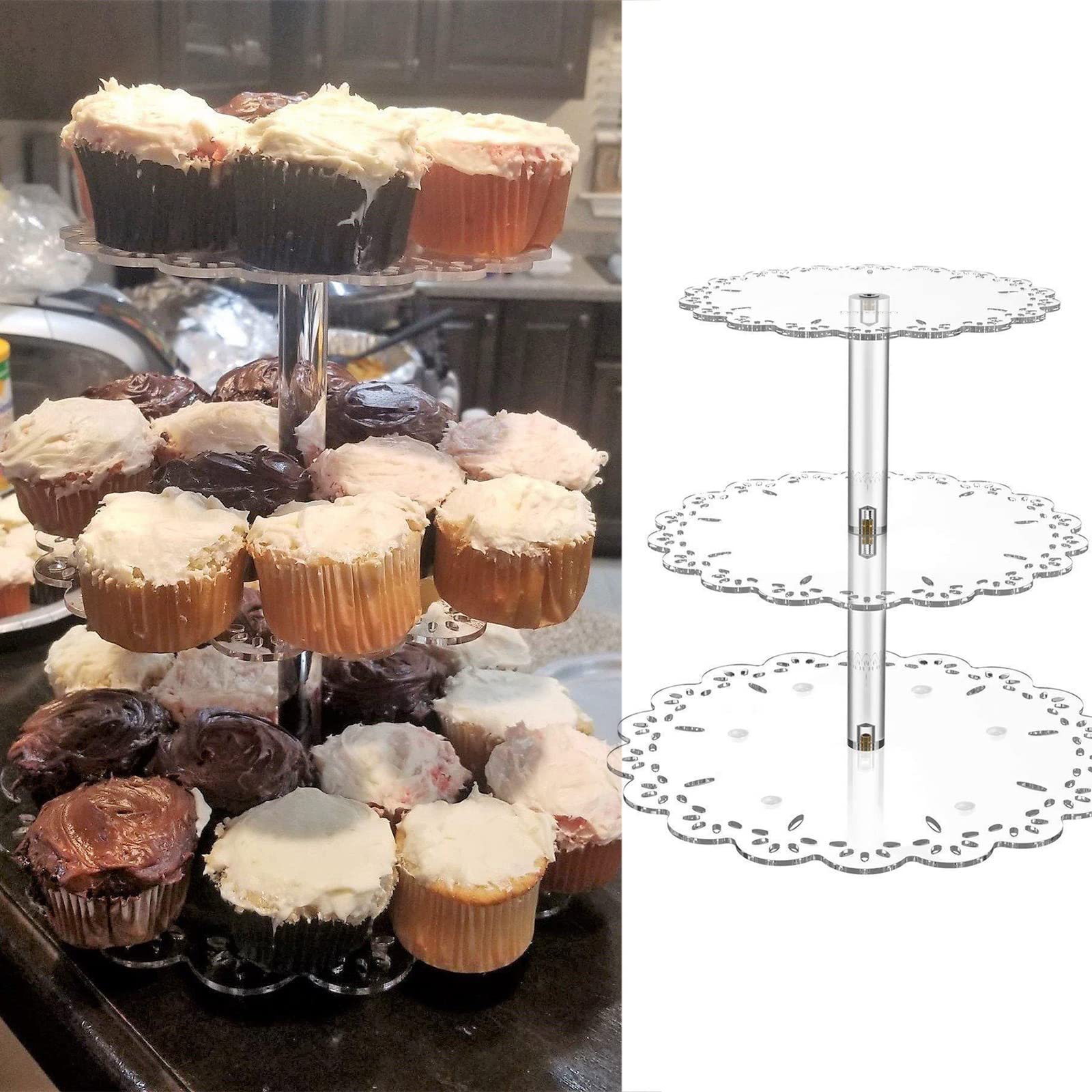 3 soportes para cupcakes, transparentes, para postres, cumpleaños, fiestas, decoración del hogar