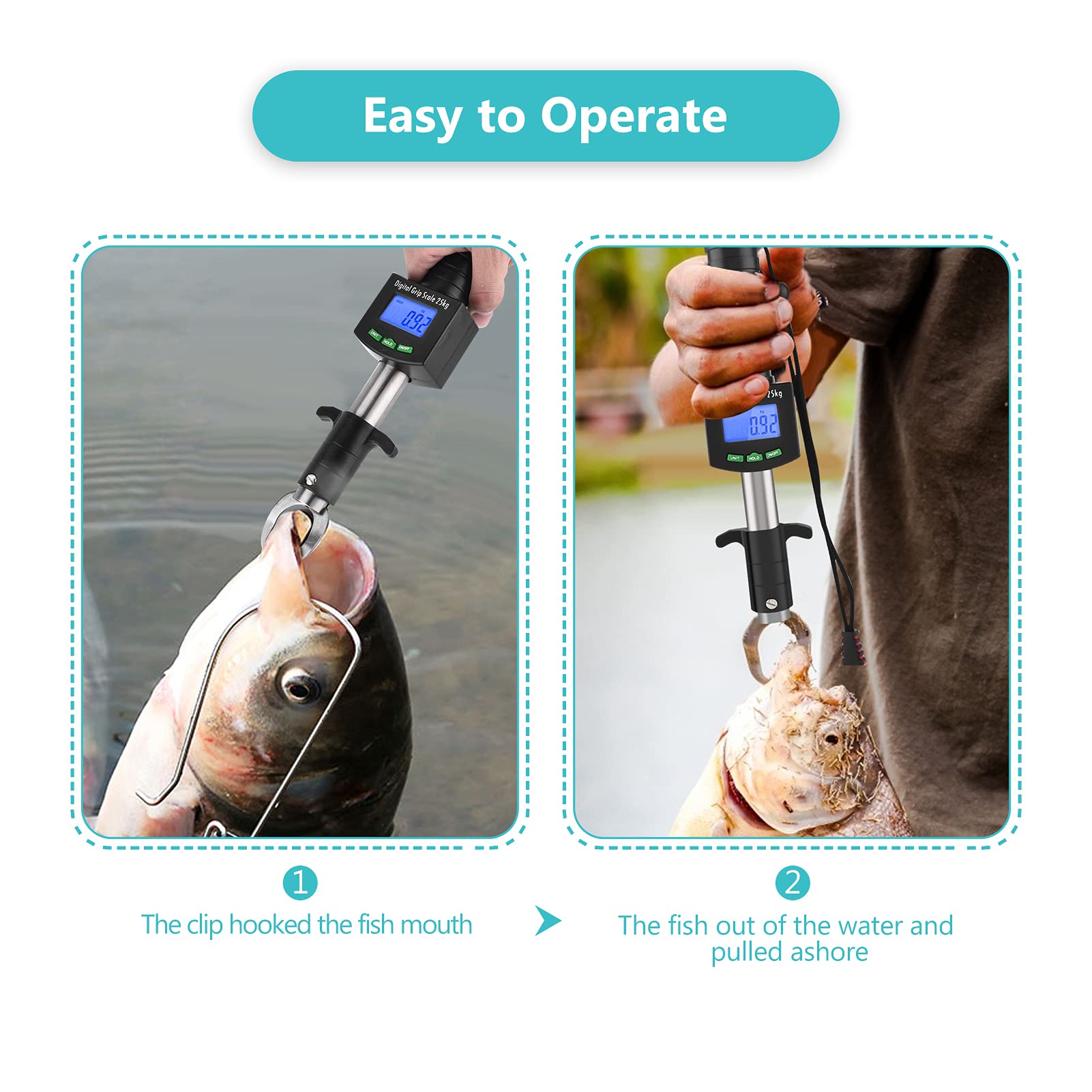 CHICIRIS Fish Holder Balance, 3 en 1 Digital Fish Grip Scale 25Kg / 55Lb Fish Lip Gripper Grabber avec Ruban à Mesurer 1M