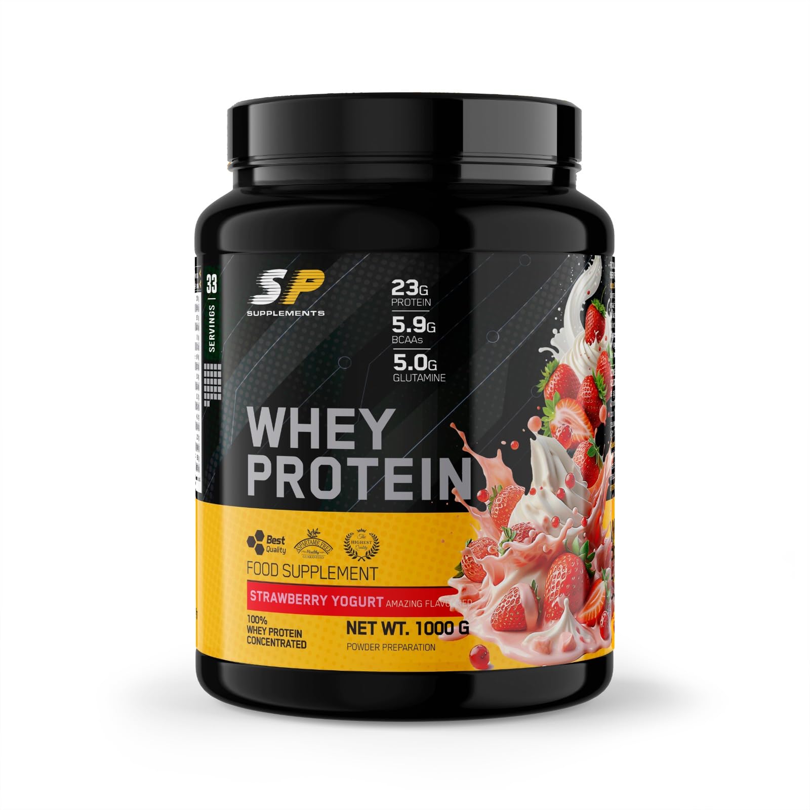 SP - Whey Protein - Concentrado de Proteína Whey de suero de leche en polvo - sin grumos - 1kg Sabor Cookies & Cream (Strawberry Yogurt)