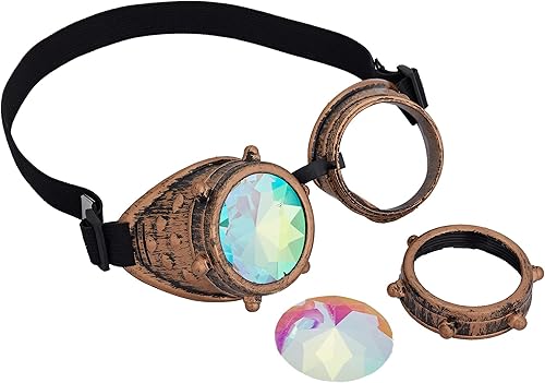 Miniatura 7 de Gafas caleidoscopio para raves trippy psicodélico steampunk con lentes de cristal de difracción de prisma arcoíris