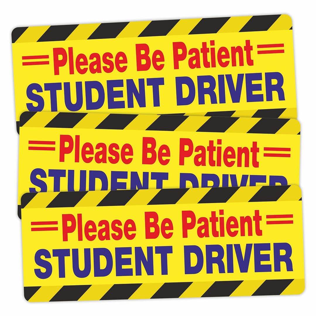 KREEPO Please be Patient Student Driver Safety Sign Vinyl Sticker for New Vehicle Drivers 3pcs Size (9inch X 3.5inch) k2