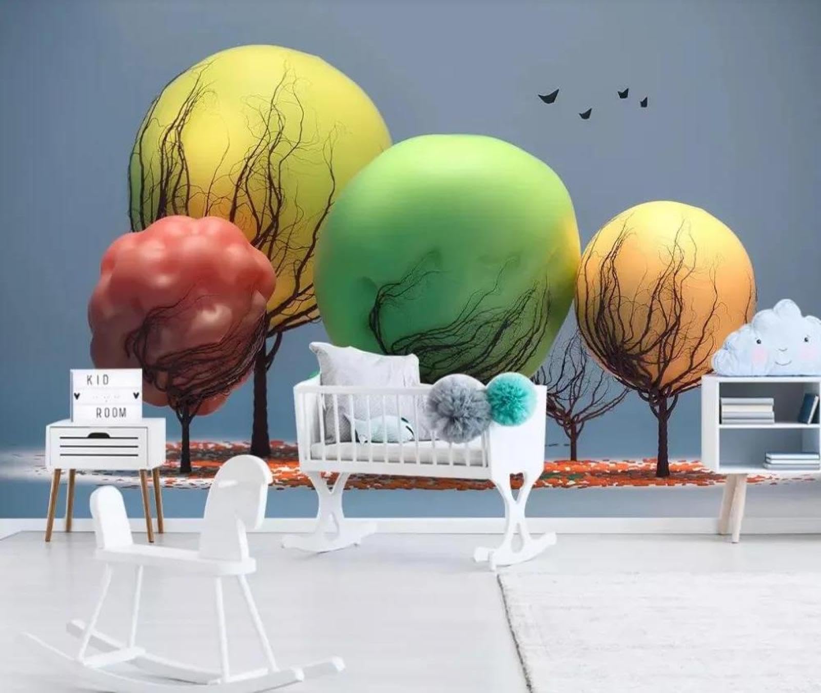 Papier peint 3d arbre de dessin animé ILIYA en tissu non tissé pour salon