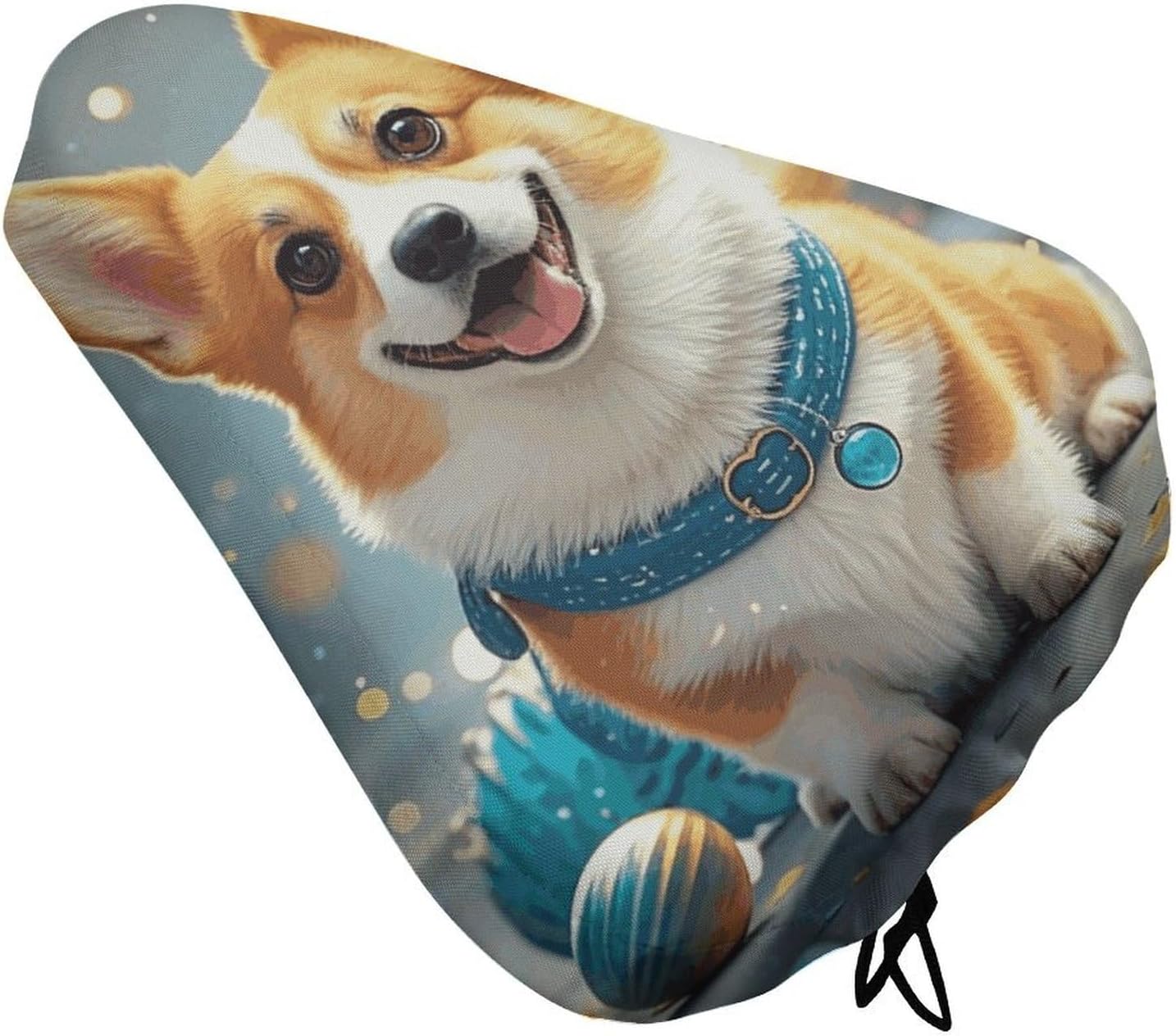 Waterproof Bike Seat Cover with Drawstring -Cartoon Corgi Dog Universal Exercise Bike Seat Cushion for Men & Women, Comfortable Non-Slip Bicycle Saddle Cover for Road/Mountain Bikes